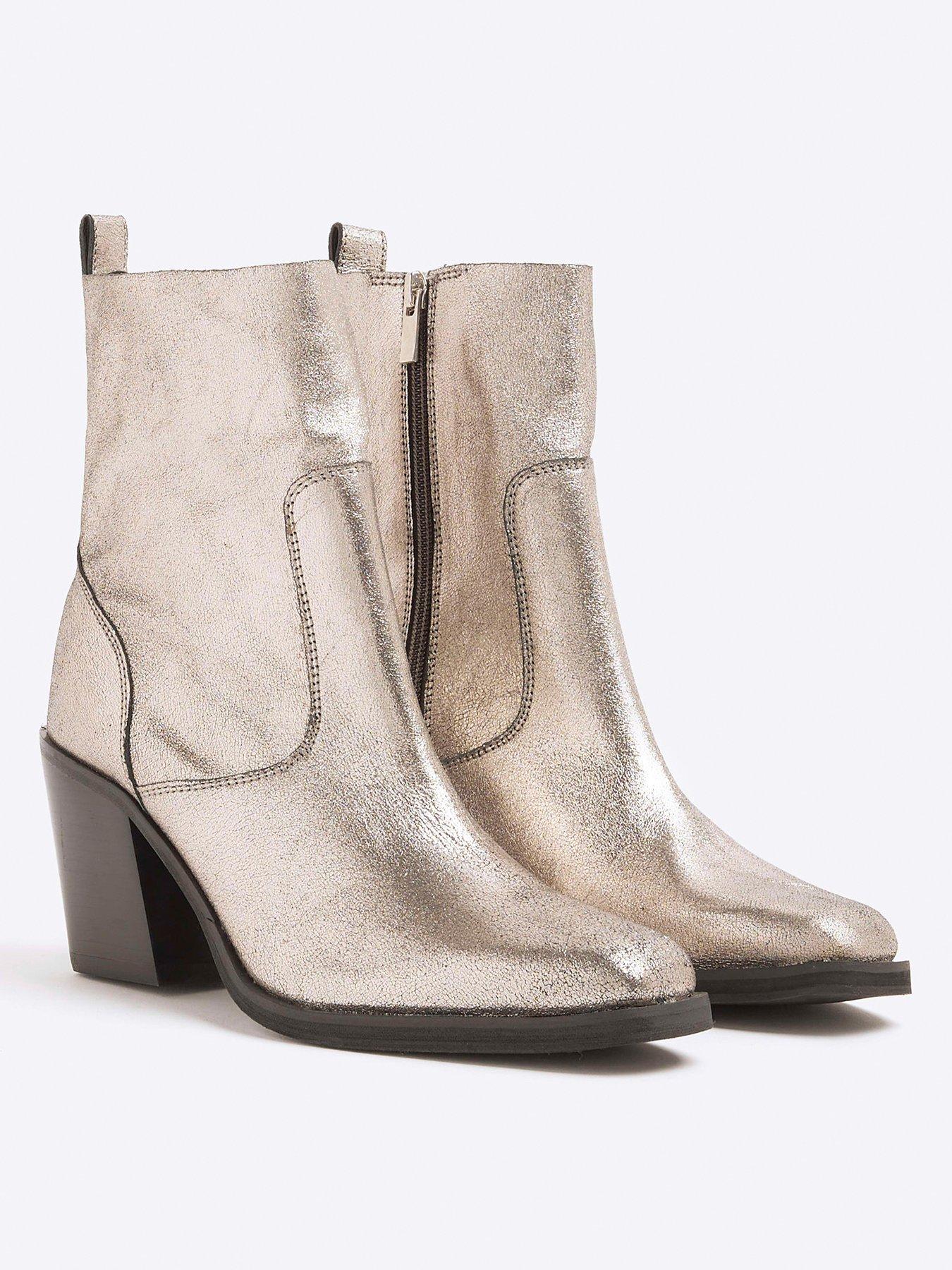  image of river-island-leather-western-boot-silver