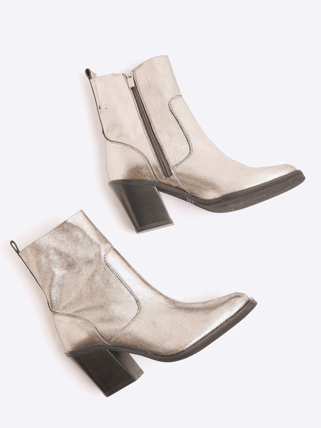  image of river-island-leather-western-boot-silver
