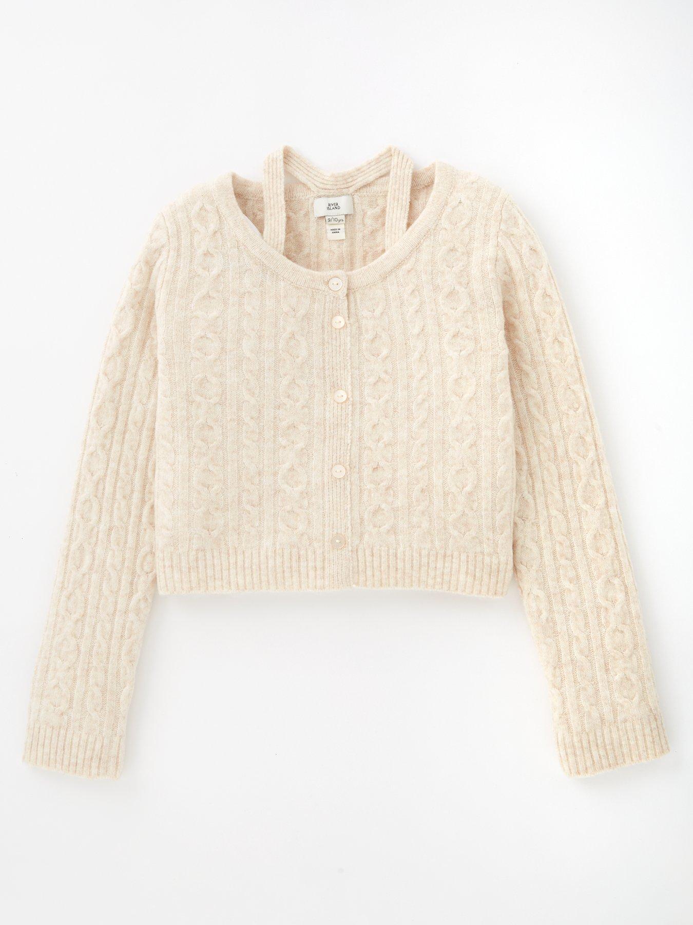undefined Older Girl Cable Knit Halter Neck Cardigan - Cream