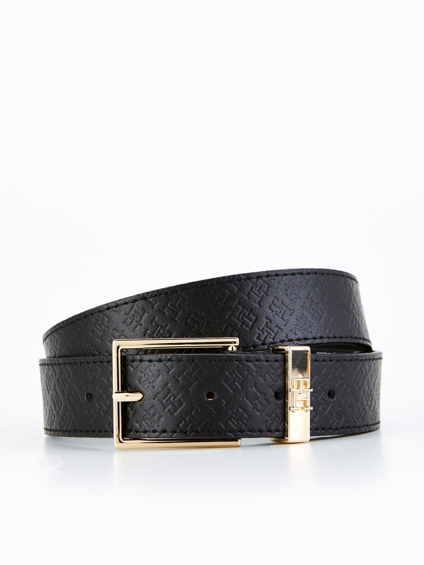 Tommy Hilfiger Monogram Square Buckle Belt - Black