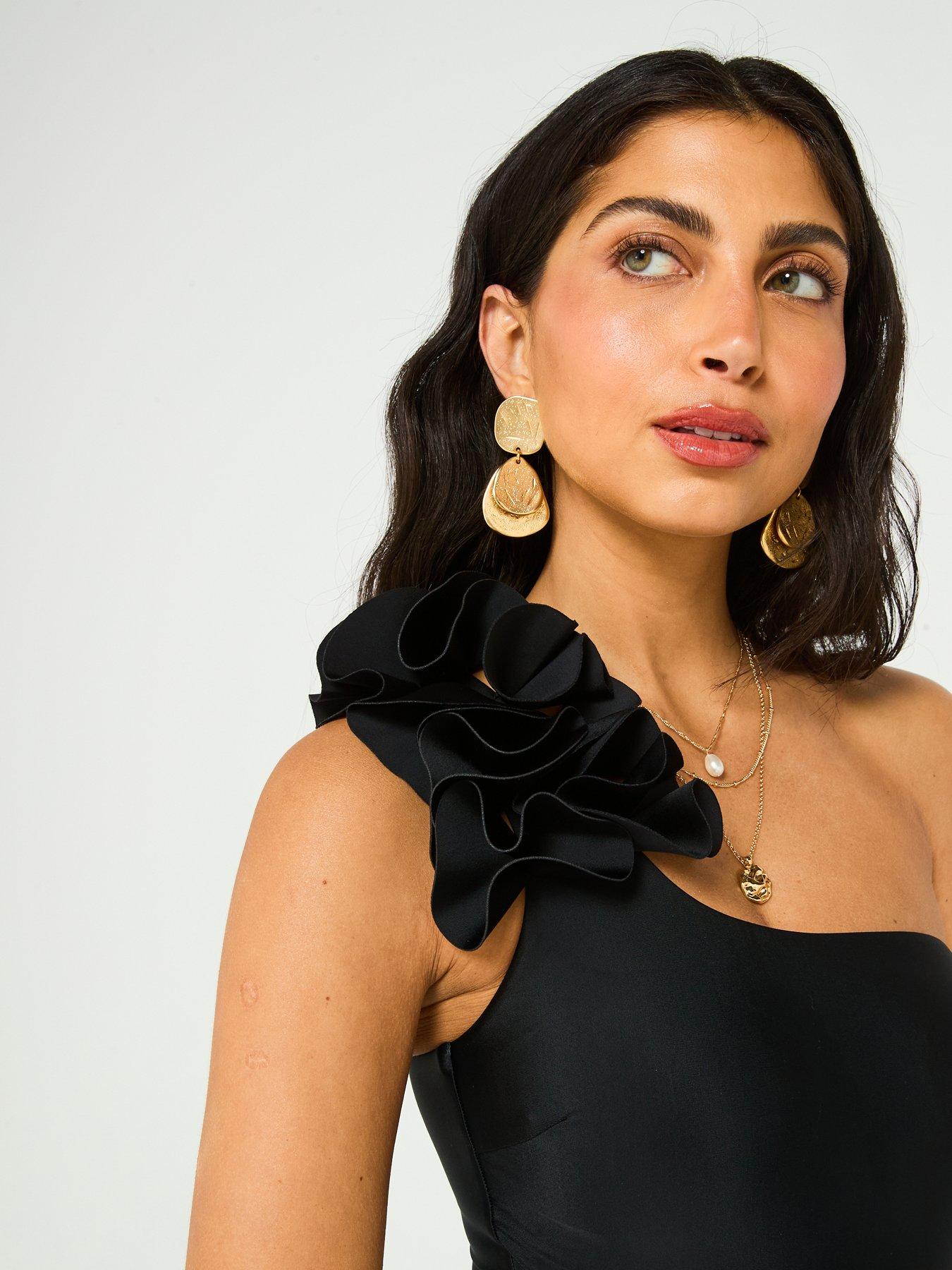  image of v-by-very-ruffle-one-shoulder-swimsuit-black