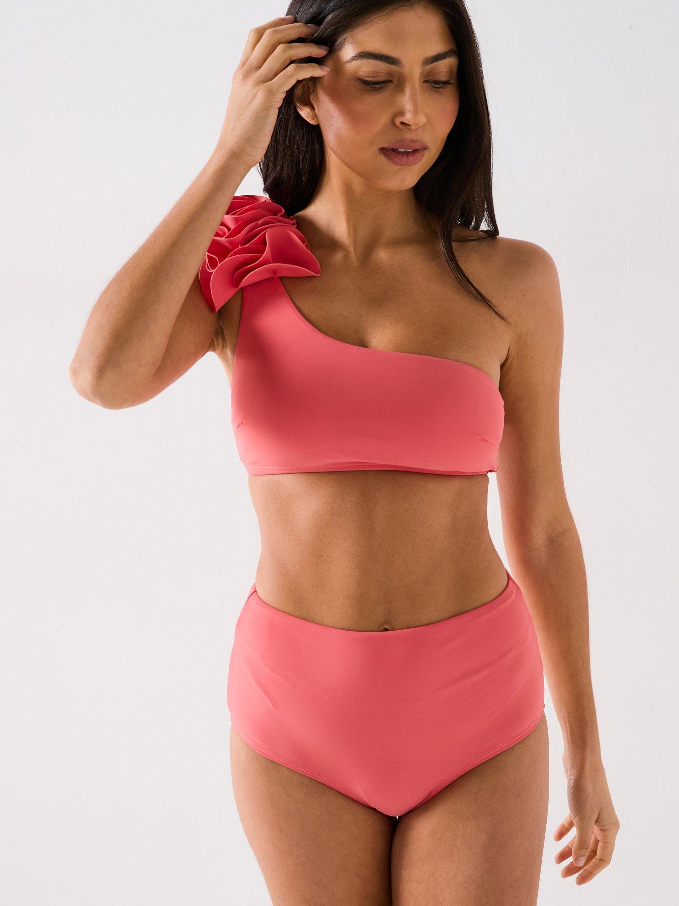  image of v-by-very-frill-one-shoulder-shape-enhancing-bikini-top-pink