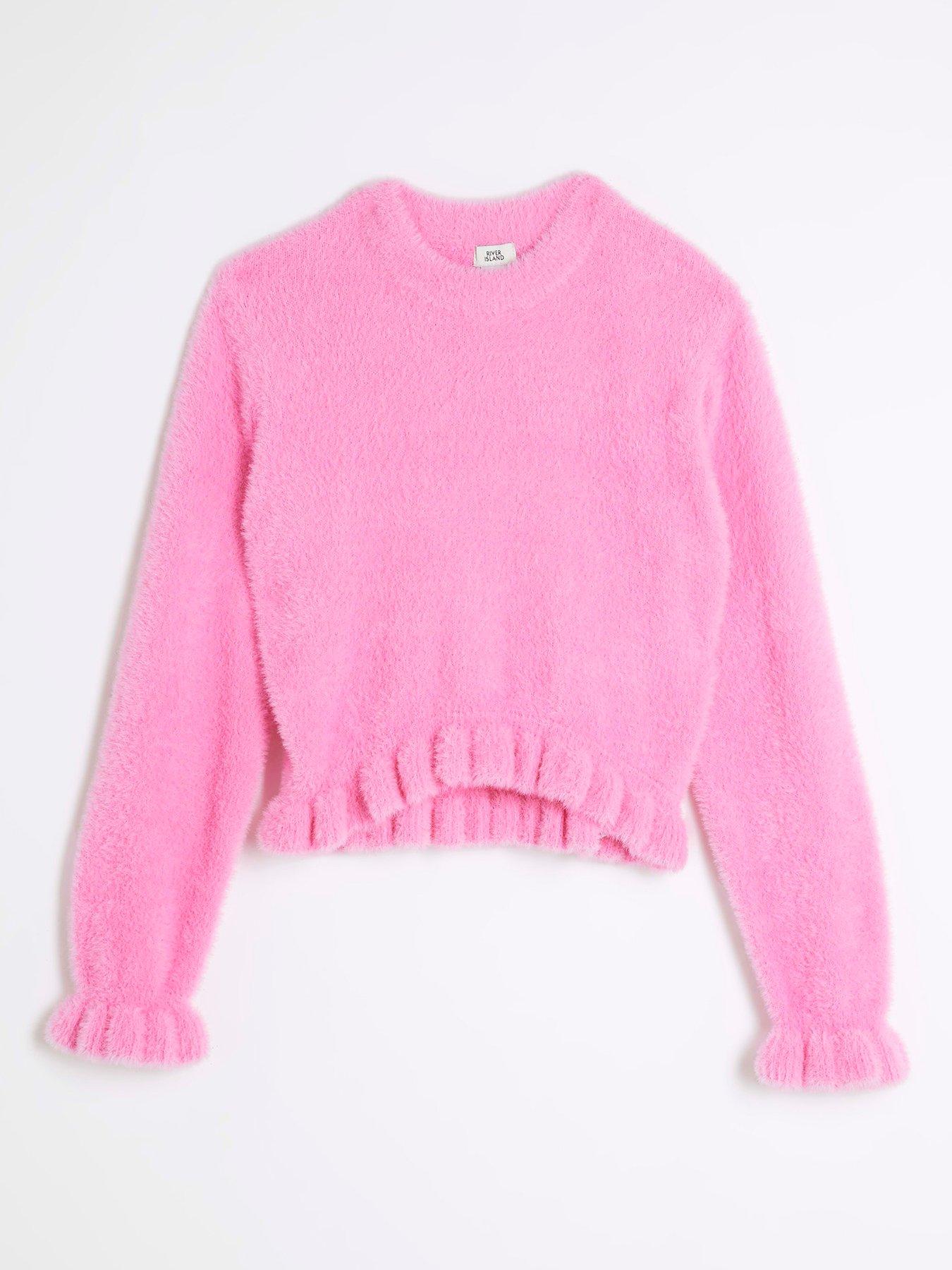 undefined Girls Frill Cropped Jumper - Pink