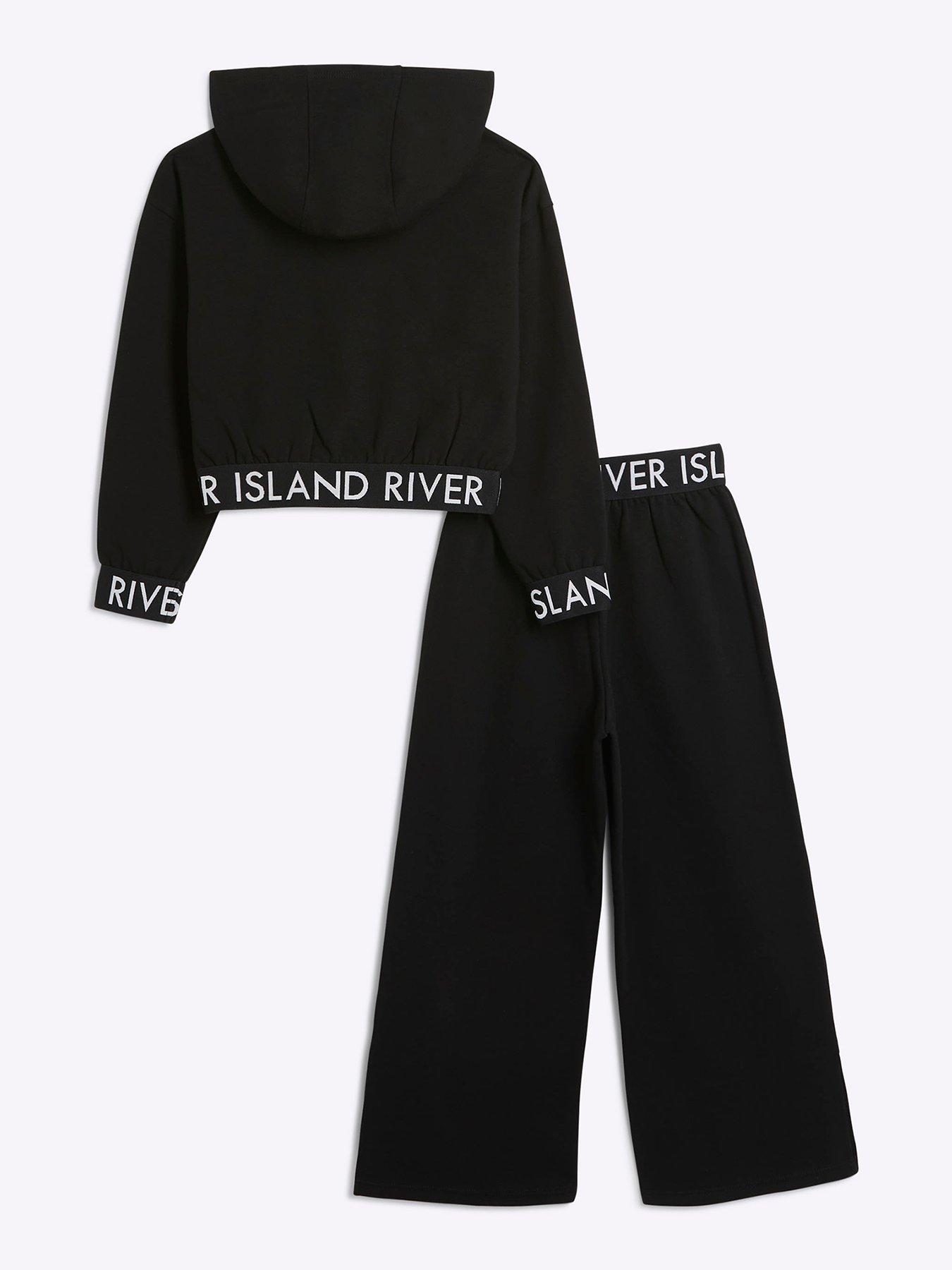 River Island Older Girl Waistband Hoody Set Black littlewoods