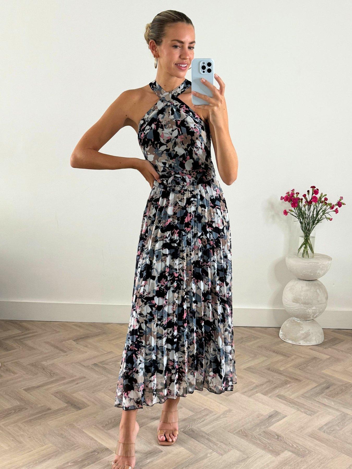 undefined Floral Print Halter Neck Midi Dress - Multi