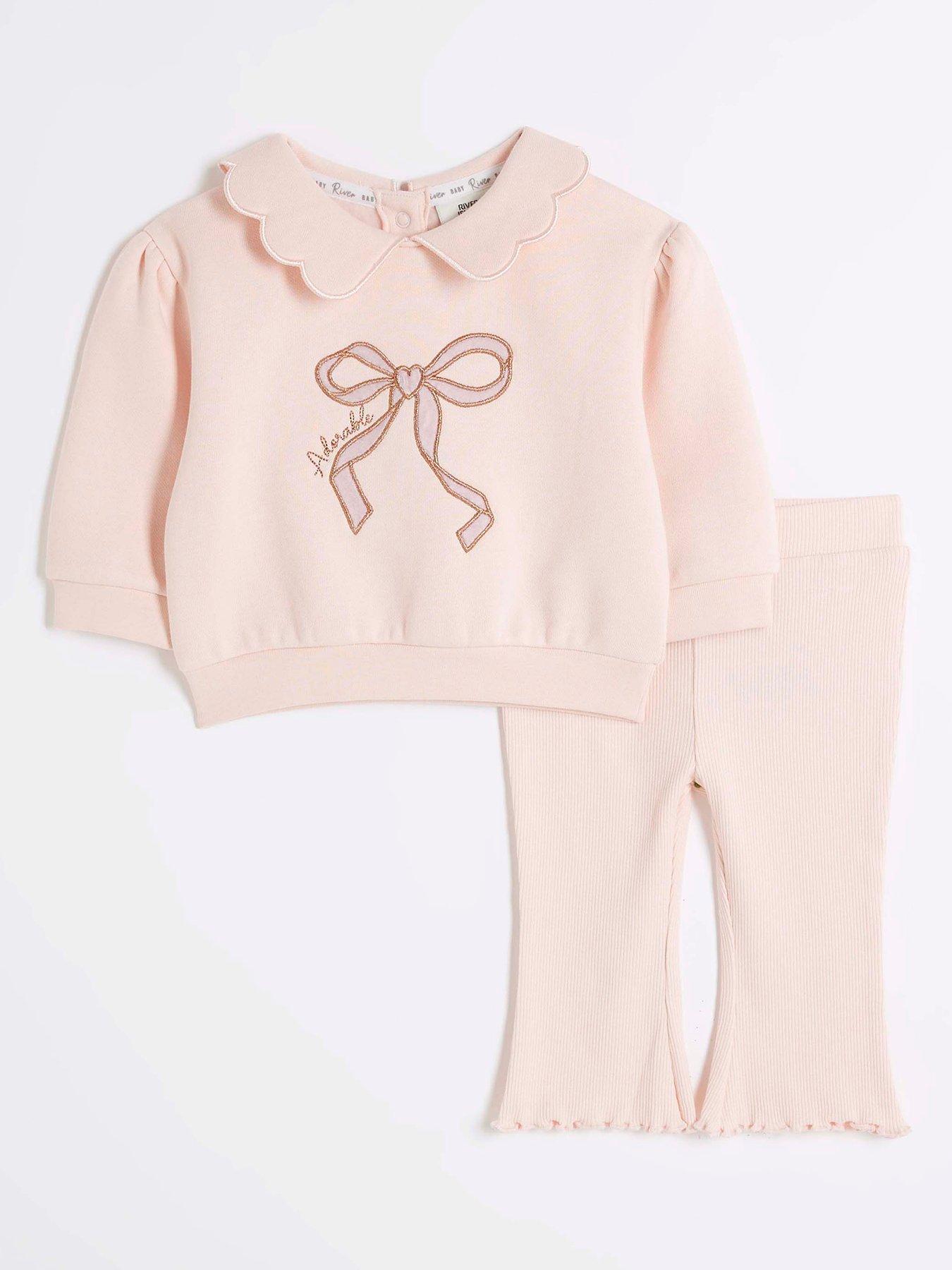 River Island Baby Baby Girl Quilted Heart Sweatshirt Set Cream littlewoods