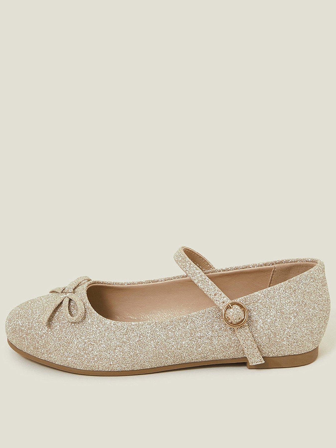 undefined Girls Glitter Bow Ballerina Shoes - Gold