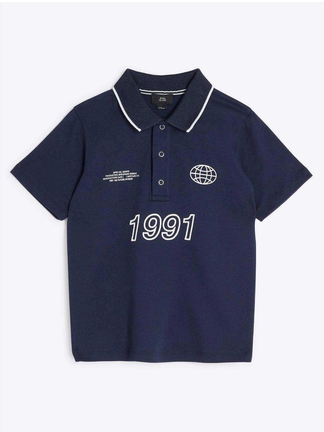  image of river-island-older-boy-tipped-1991-graphic-polo-shirt-navy