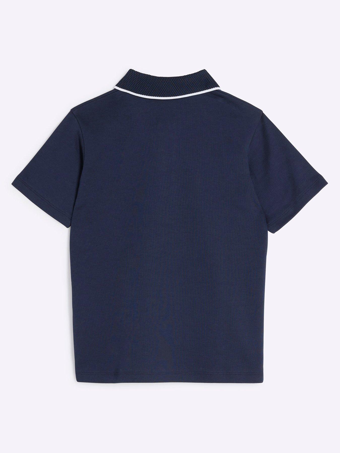  image of river-island-older-boy-tipped-1991-graphic-polo-shirt-navy