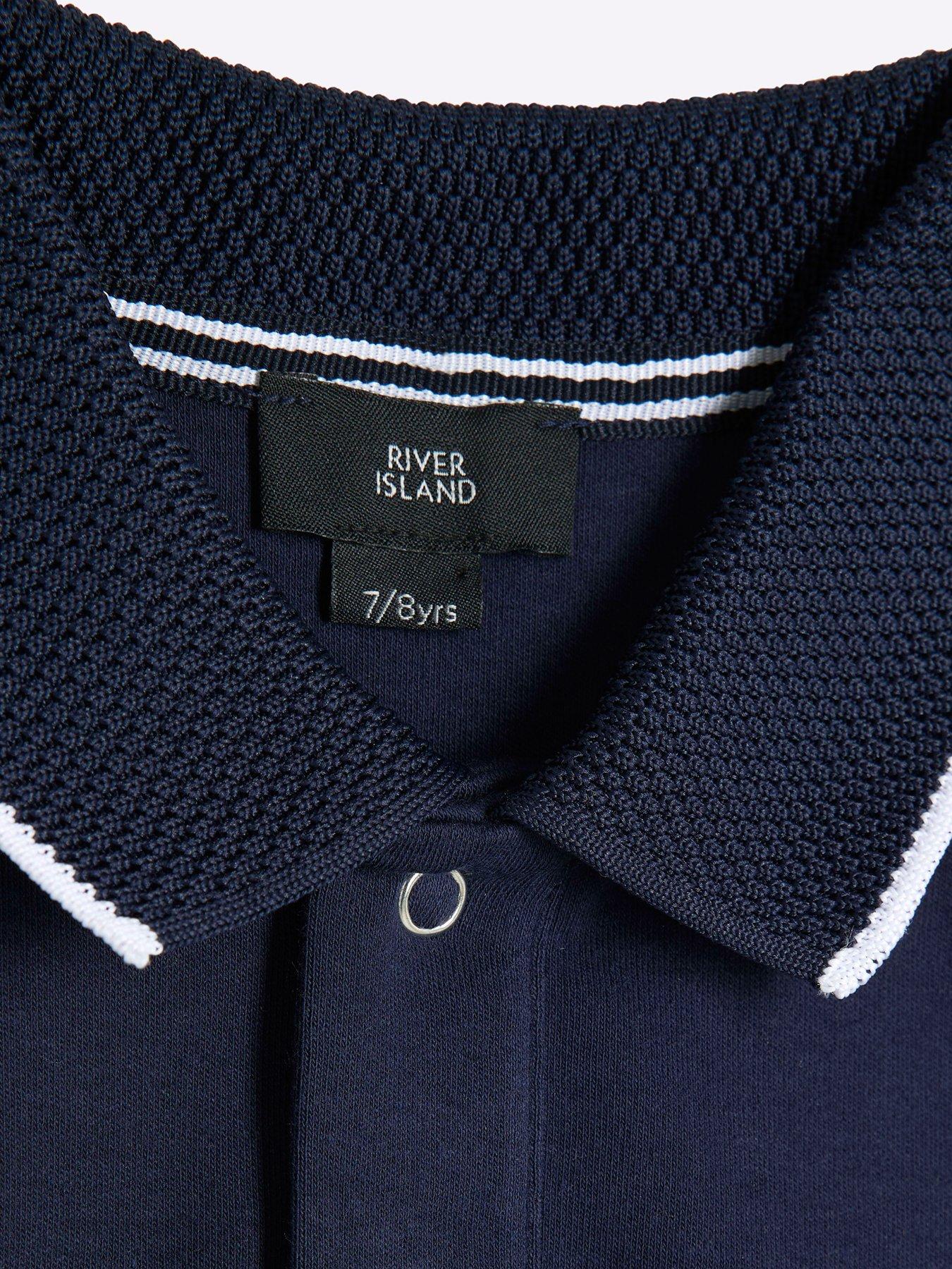  image of river-island-older-boy-tipped-1991-graphic-polo-shirt-navy