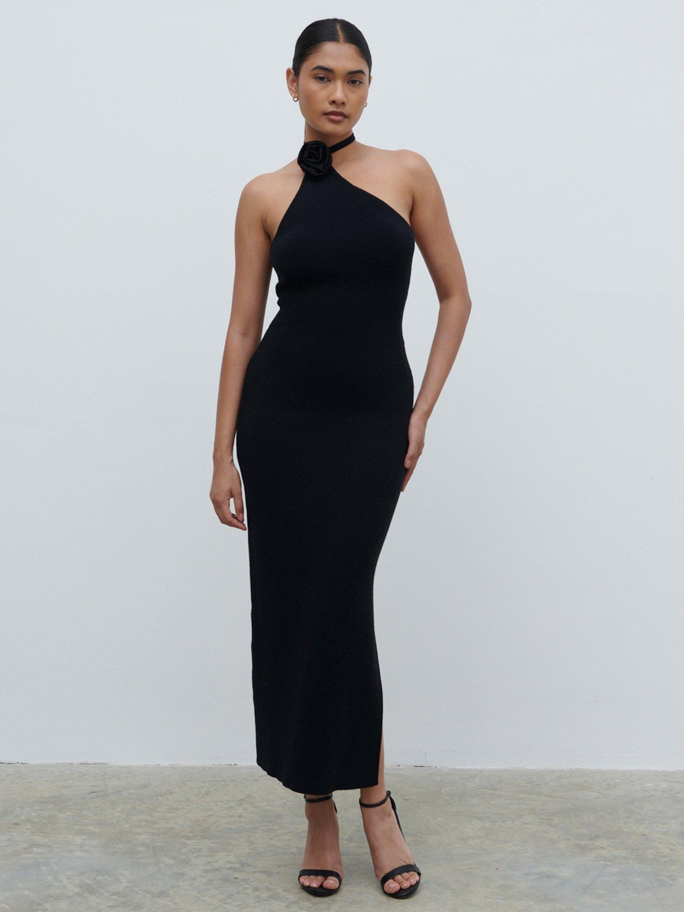 undefined Amaya Corsage Knit Midaxi Dress - Black