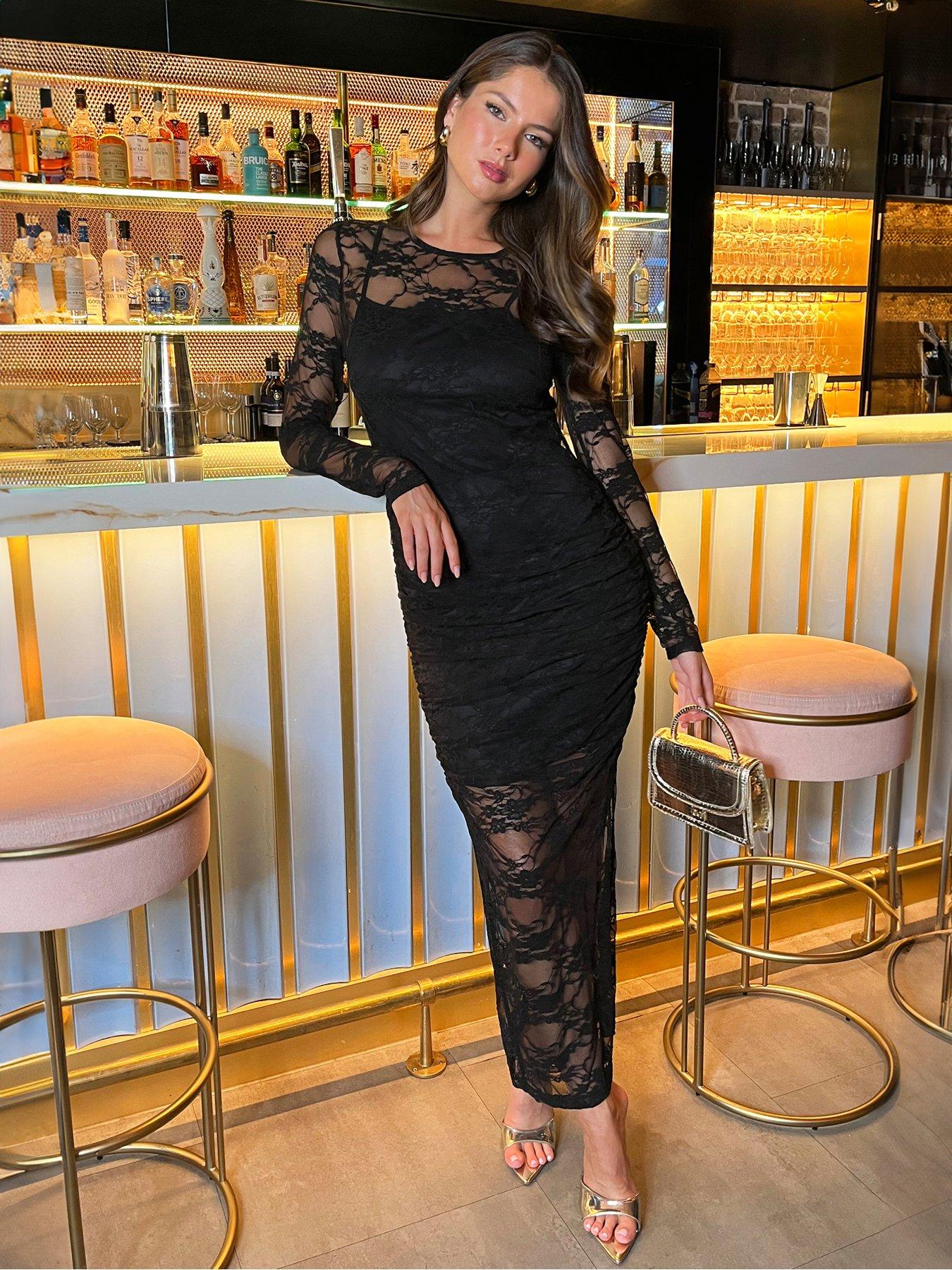 chinese dress ladies Black Lace Open Back Dress  AX Paris