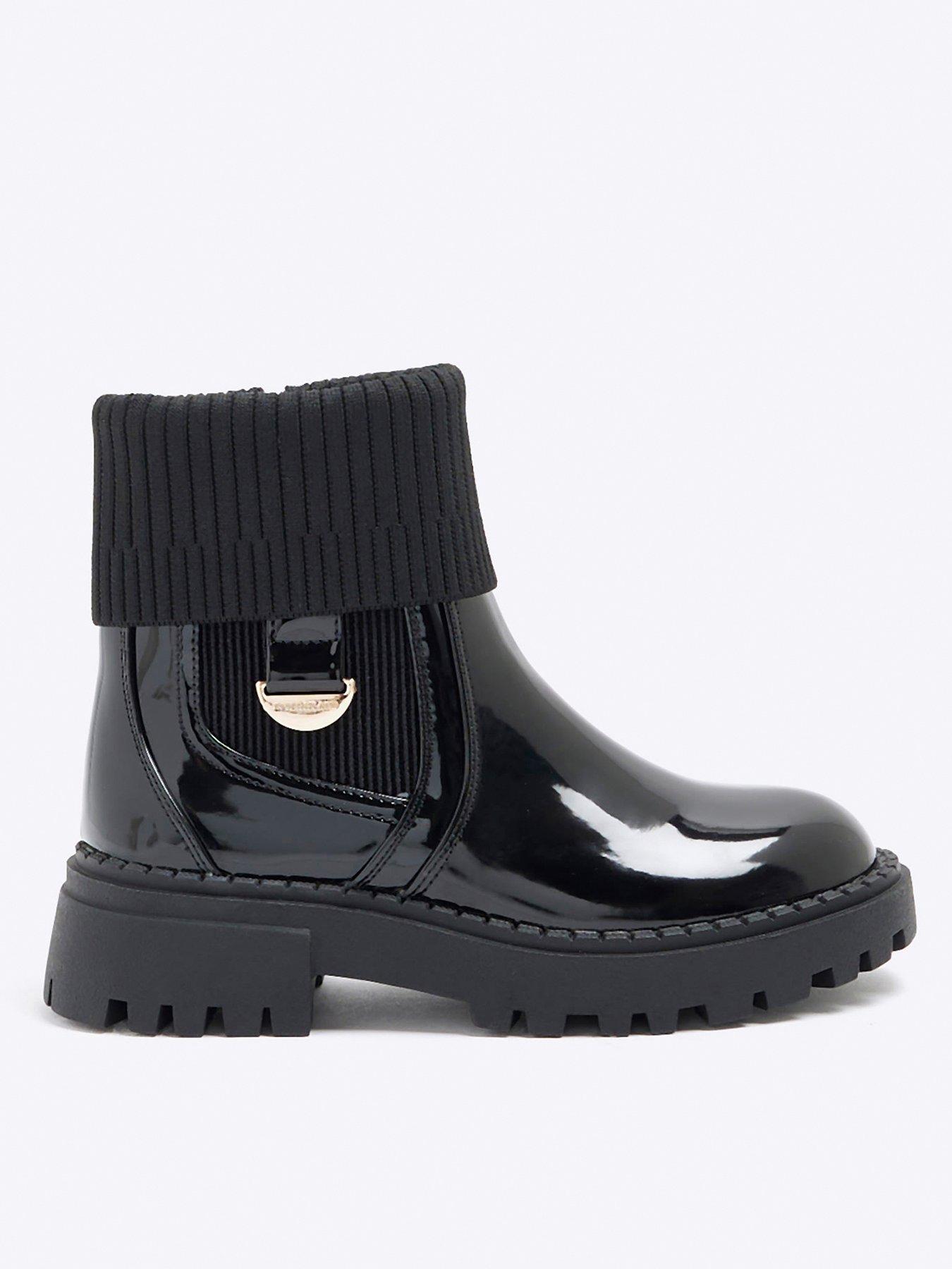 River Island Mini Girls Patent Knit Chelsea Boot Black littlewoods