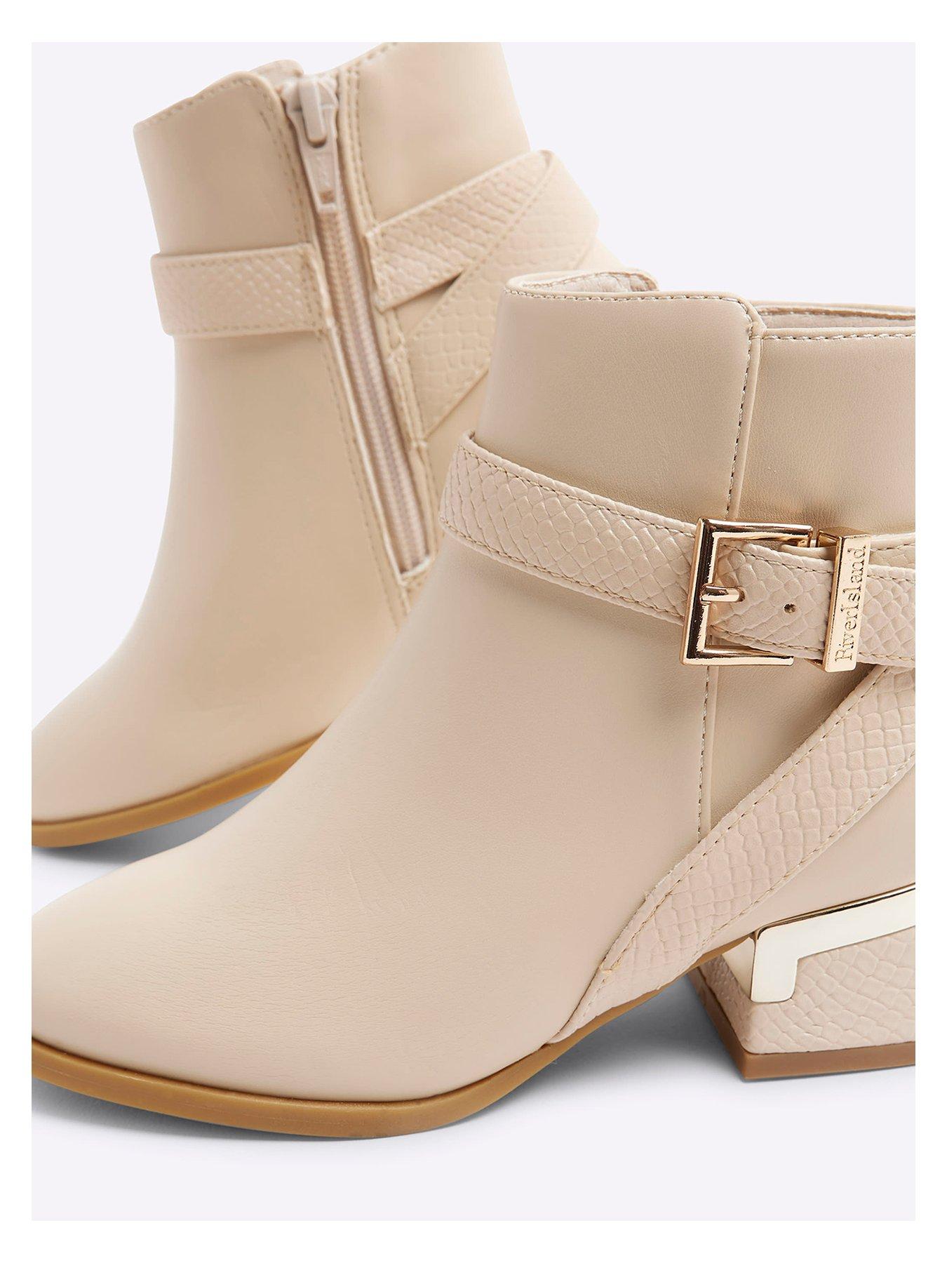 River Island Girls Heeled Ankle Boot Cream Littlewoods