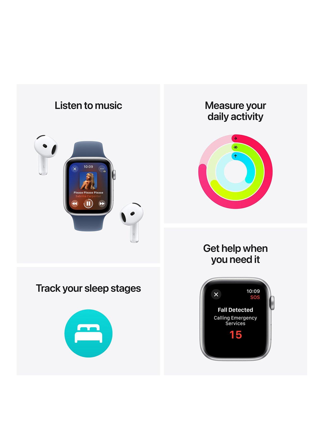 Image 3 of 7 of Apple Watch SE (GPS, 2024)&nbsp;Silver Aluminium Case with Denim Sport Band