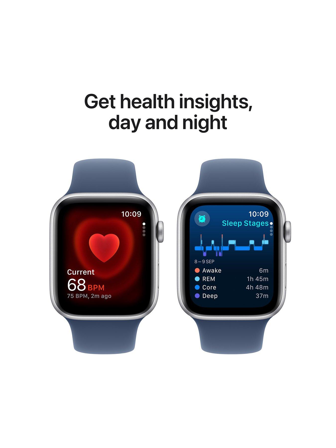 Image 5 of 7 of Apple Watch SE (GPS, 2024)&nbsp;Silver Aluminium Case with Denim Sport Band
