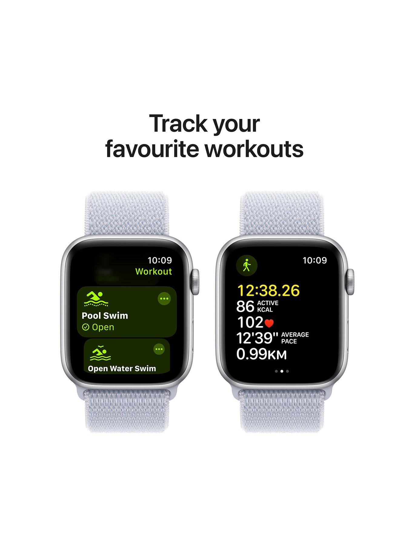 Image 6 of 7 of Apple Watch SE (GPS, 2024)&nbsp;Silver Aluminium Case with Blue Cloud Sport Loop