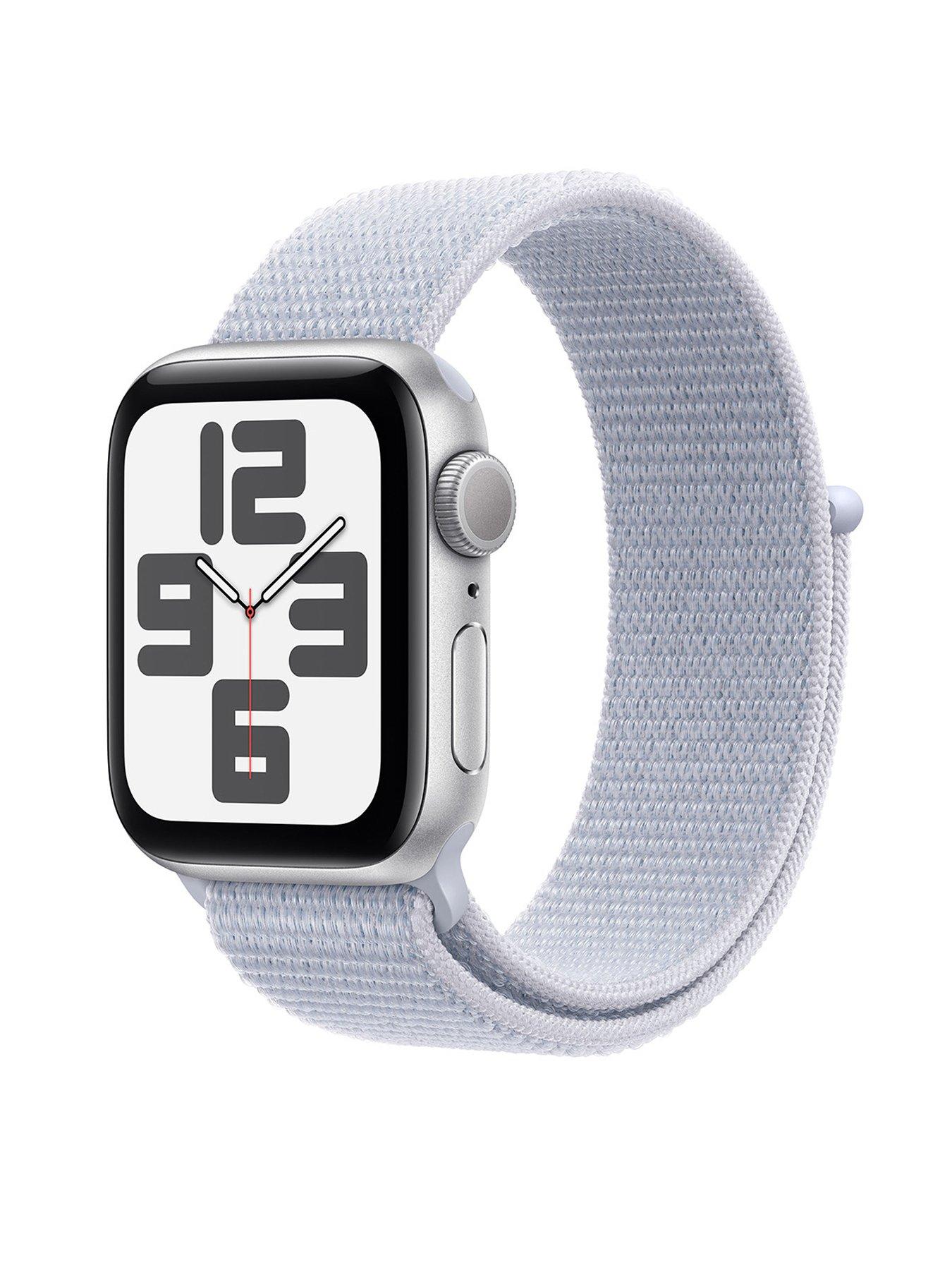 front image of apple-watch-se-gps-2024-44mmnbspsilver-aluminium-case-with-blue-cloud-sport-loop