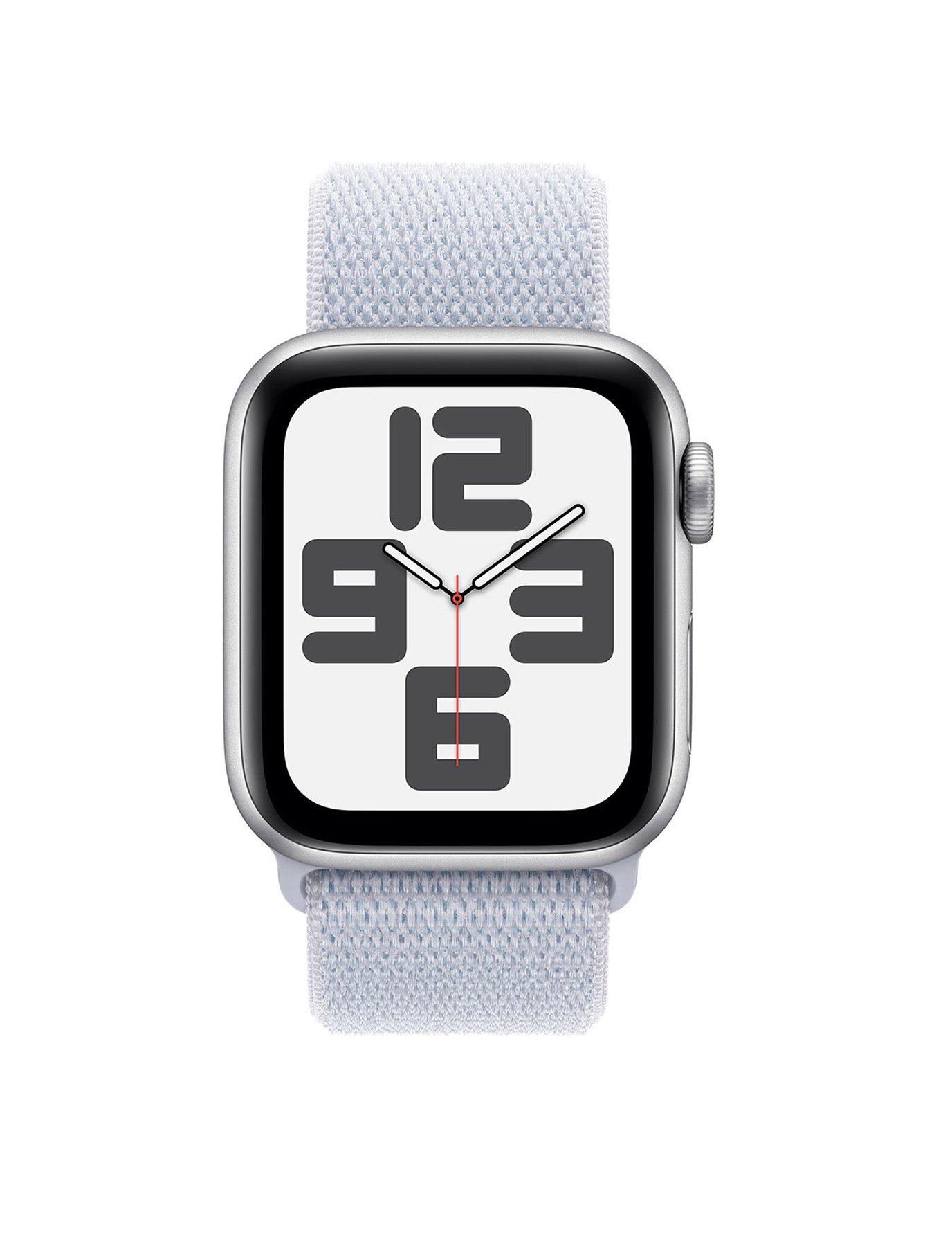 stillFront image of apple-watch-se-gps-2024-44mmnbspsilver-aluminium-case-with-blue-cloud-sport-loop