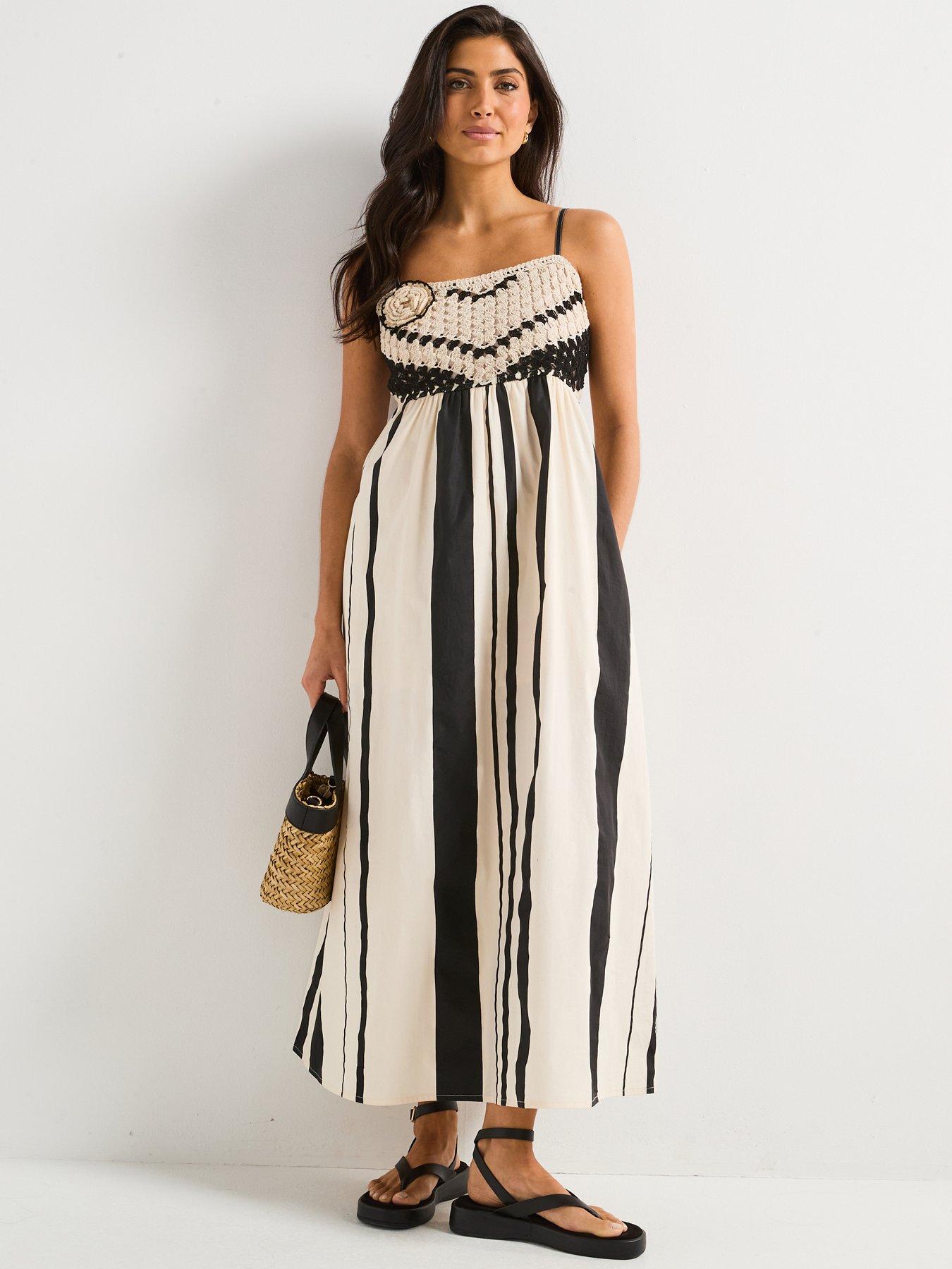 v-by-very-corsage-detail-knitted-stripe-midaxi-dress-black