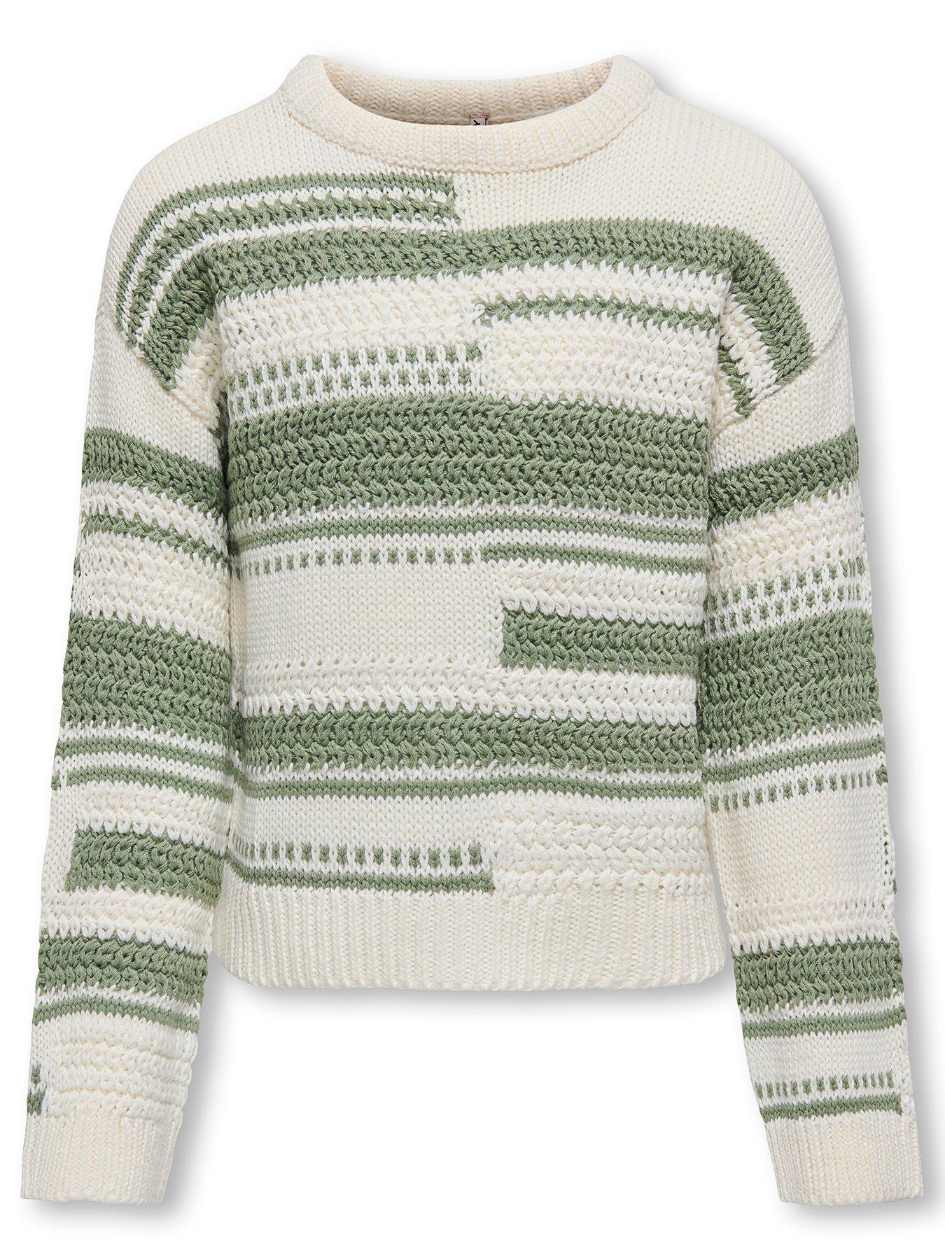 undefined Girls Mixed Striped Knitted Jumper - Hedge Green