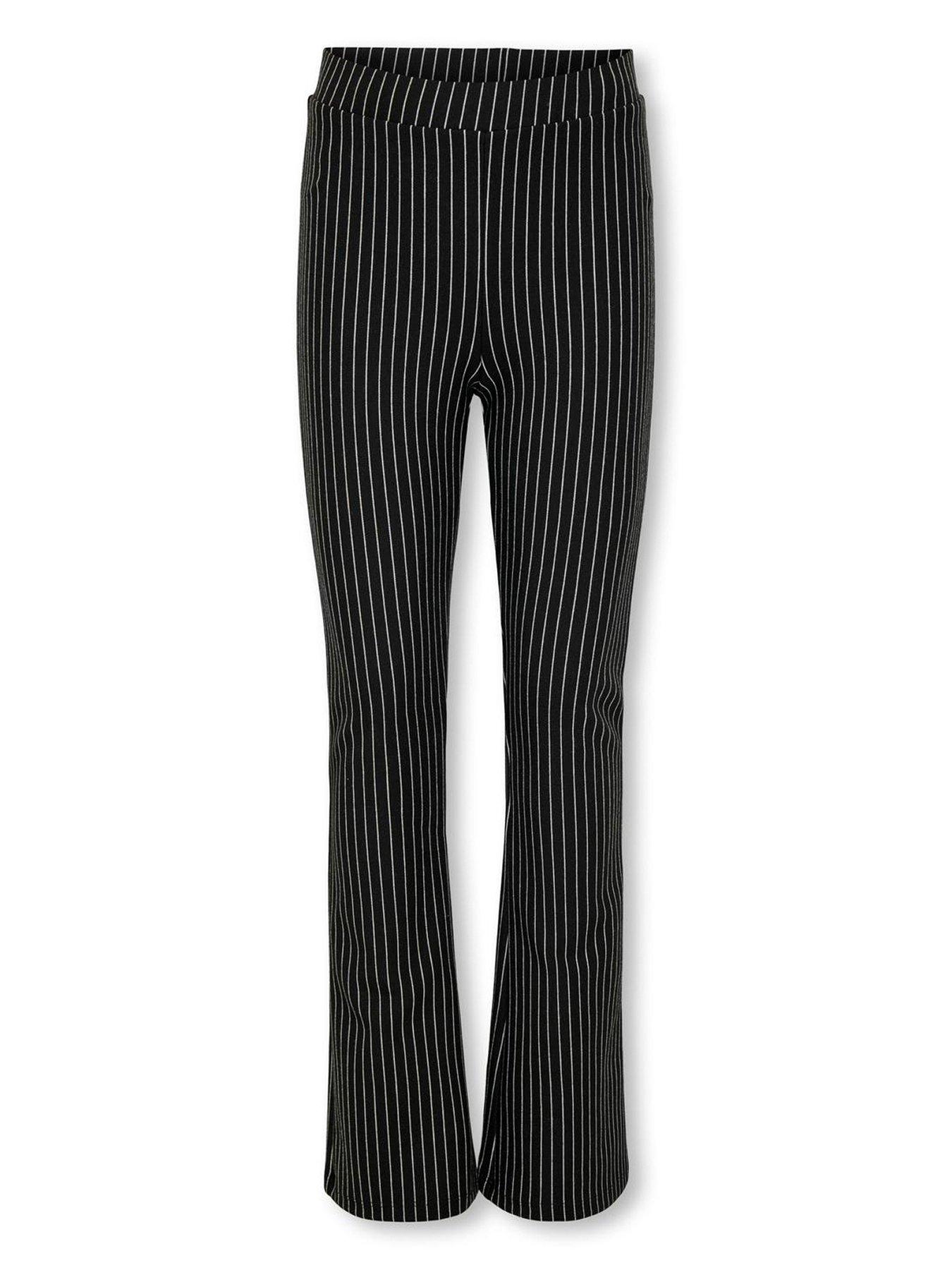 front image of only-kids-girls-stripe-flared-trousers-black
