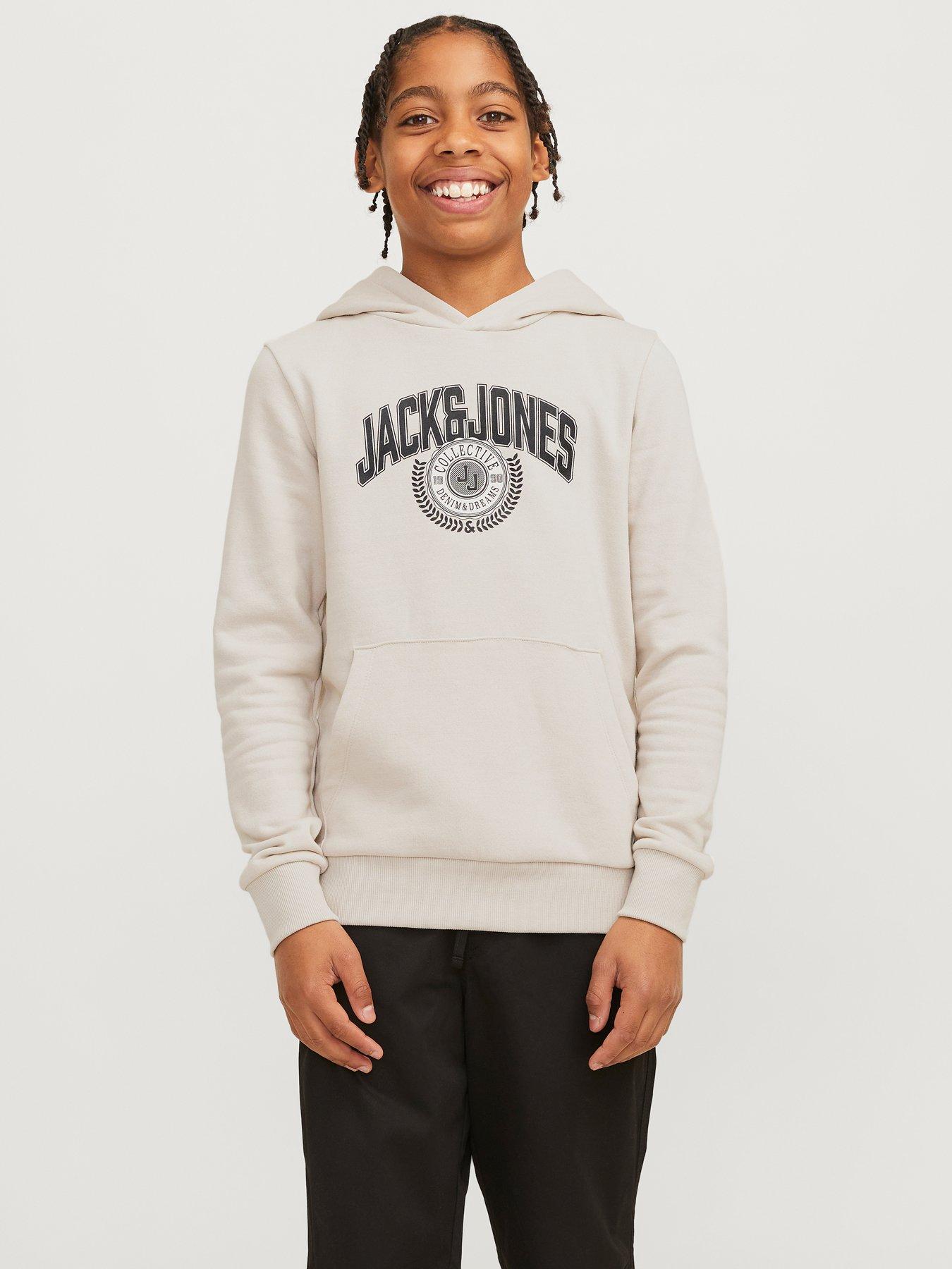 Jack Jones Junior Boys 2 Colour Logo Sweat Hoodie Deep Teal littlewoods