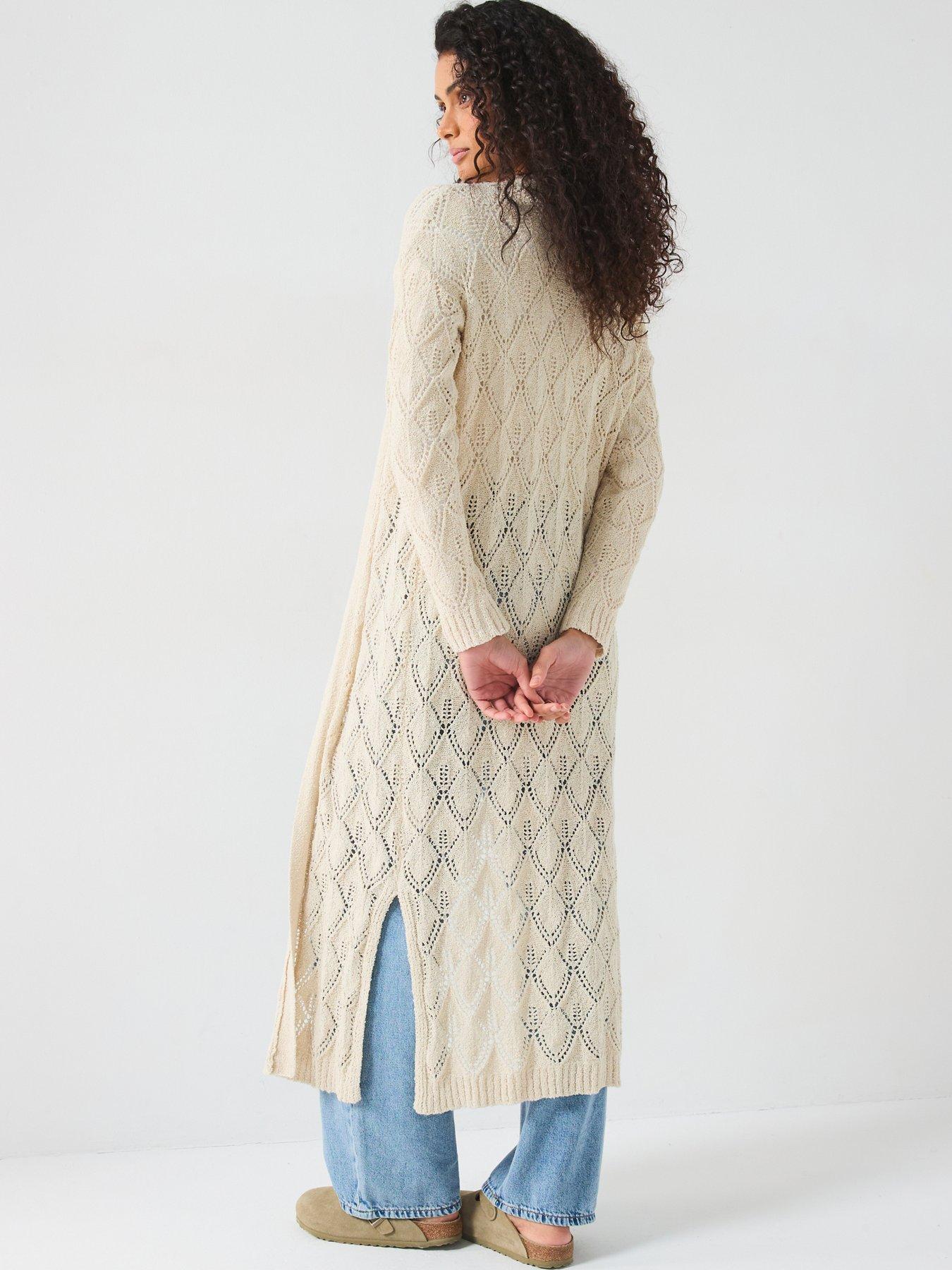 stillFront image of v-by-very-edge-to-edge-open-stitch-maxi-cardigan-natural