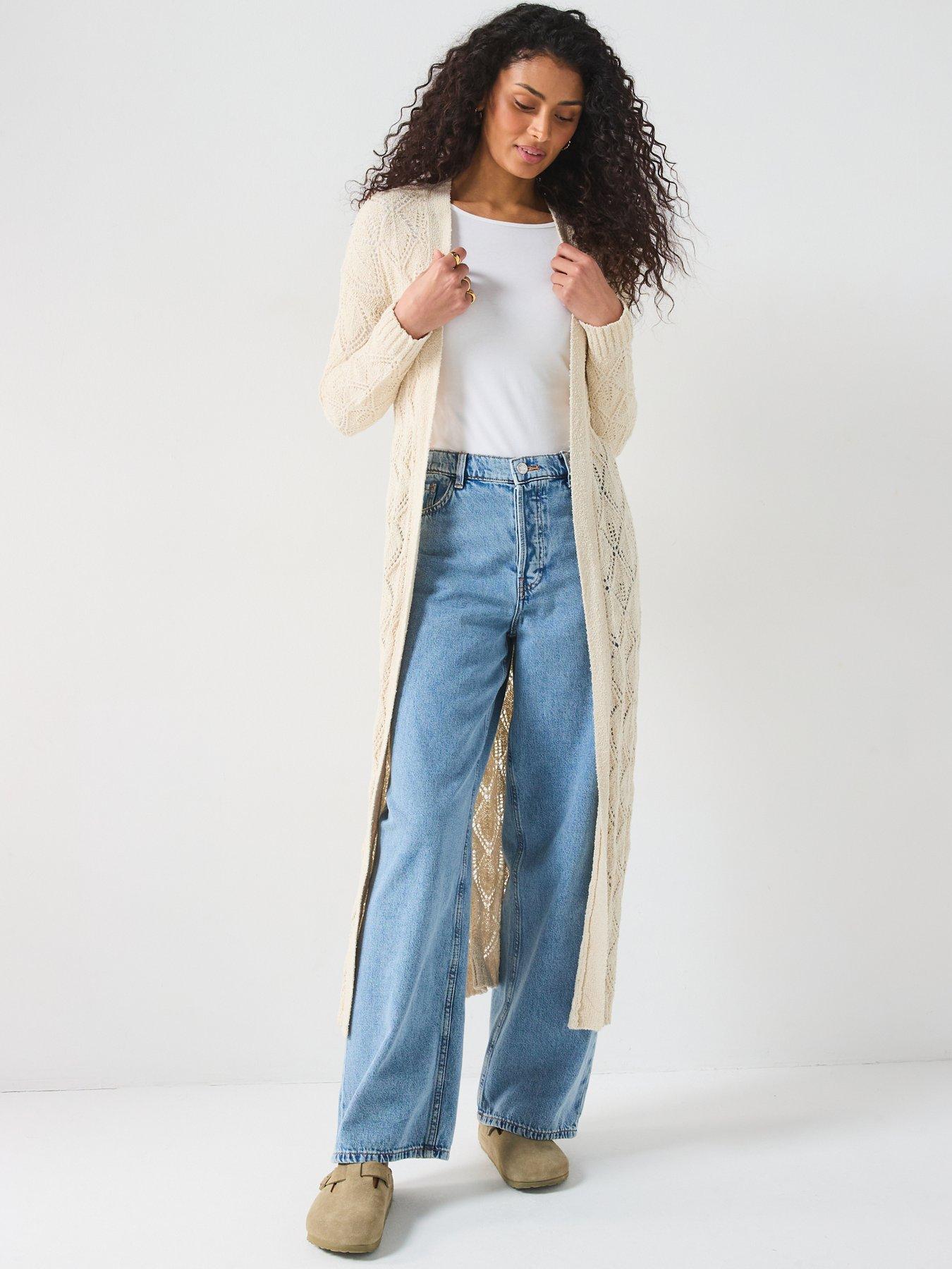  image of v-by-very-edge-to-edge-open-stitch-maxi-cardigan-natural