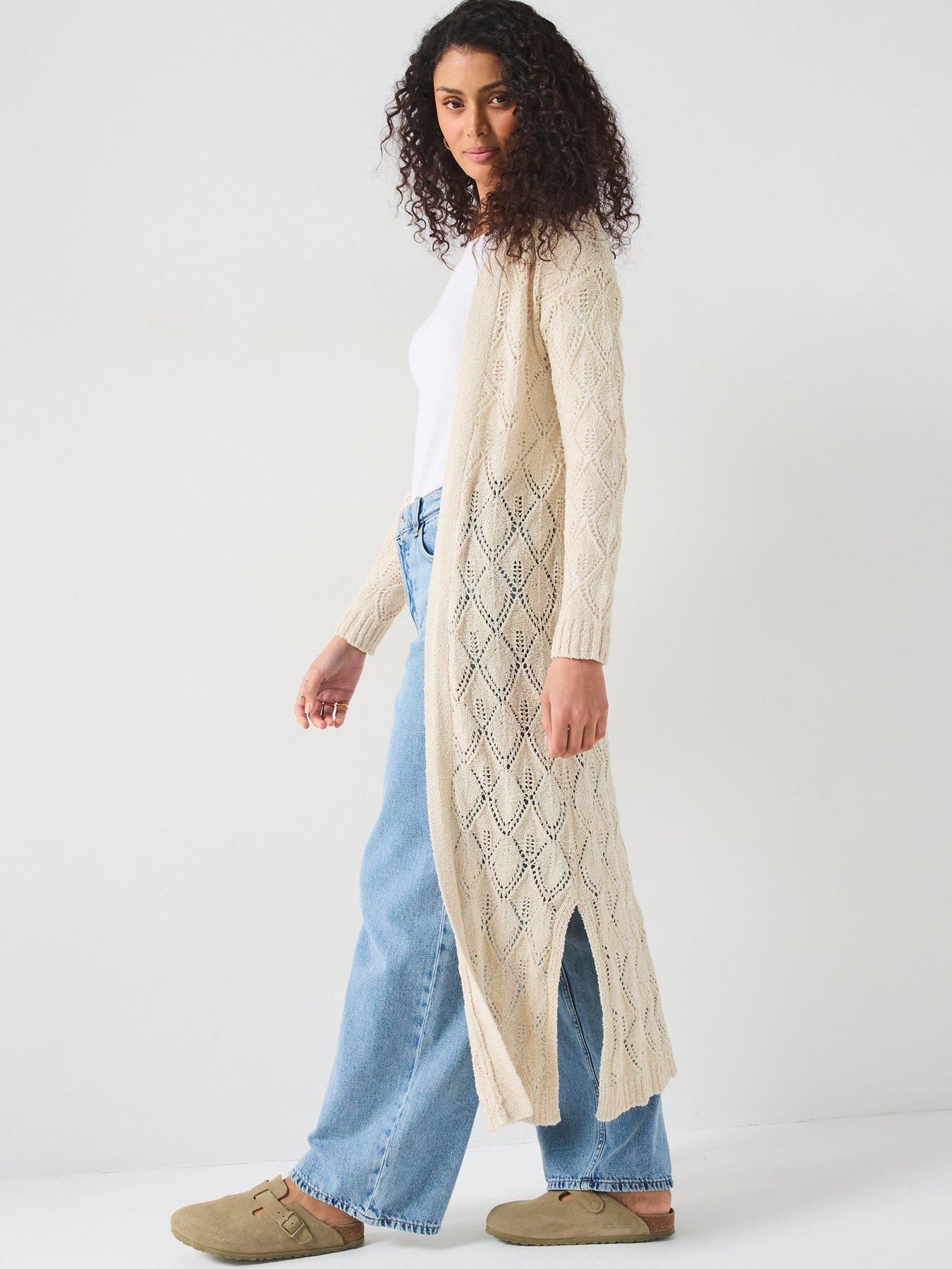  image of v-by-very-edge-to-edge-open-stitch-maxi-cardigan-natural