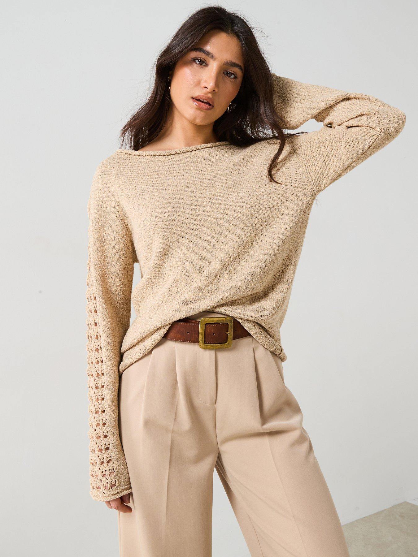 v-by-very-wide-neck-sleeve-detail-textured-slub-jumper-beige
