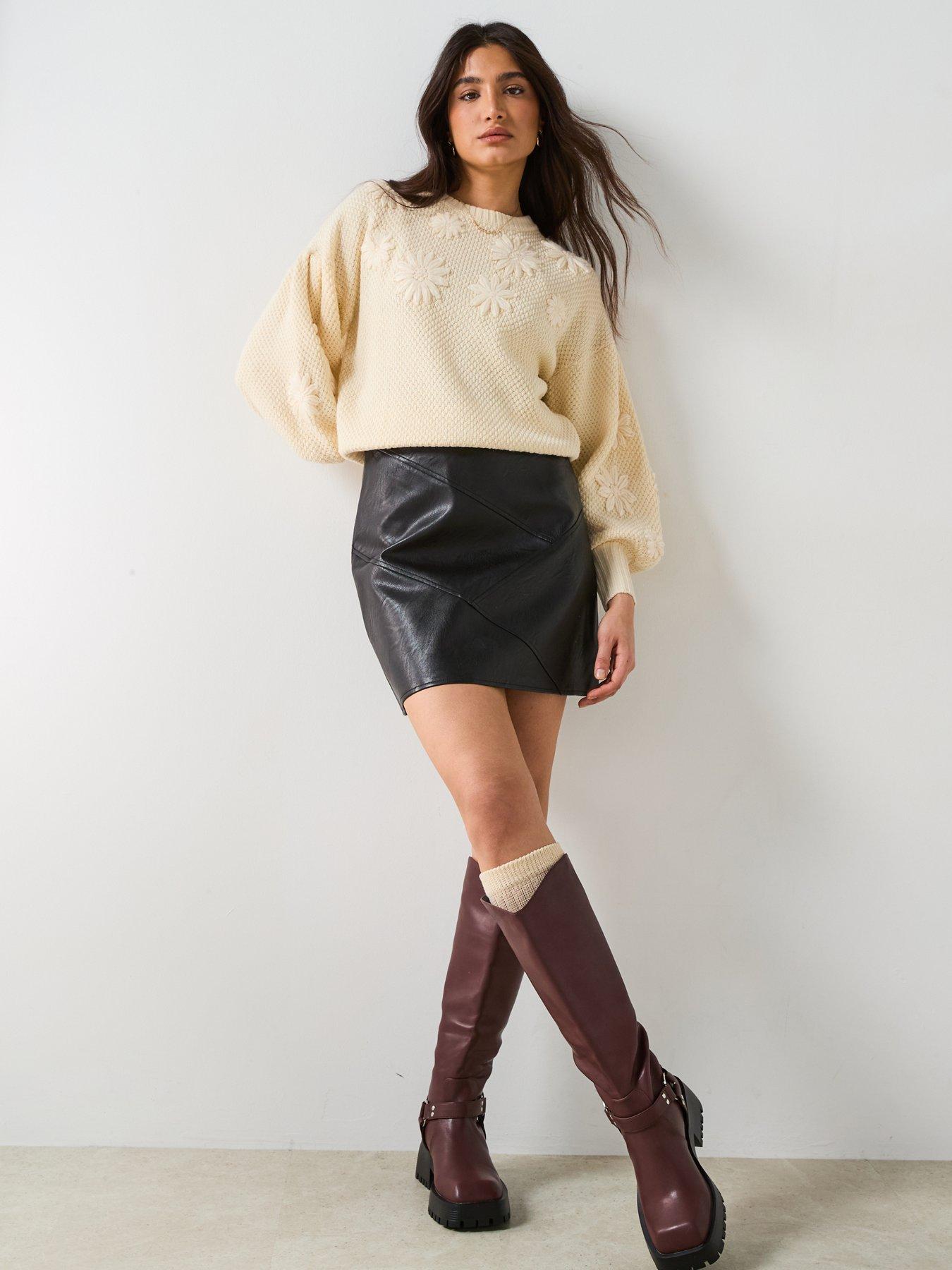  image of v-by-very-embroidered-flower-puff-sleeve-jumper-cream