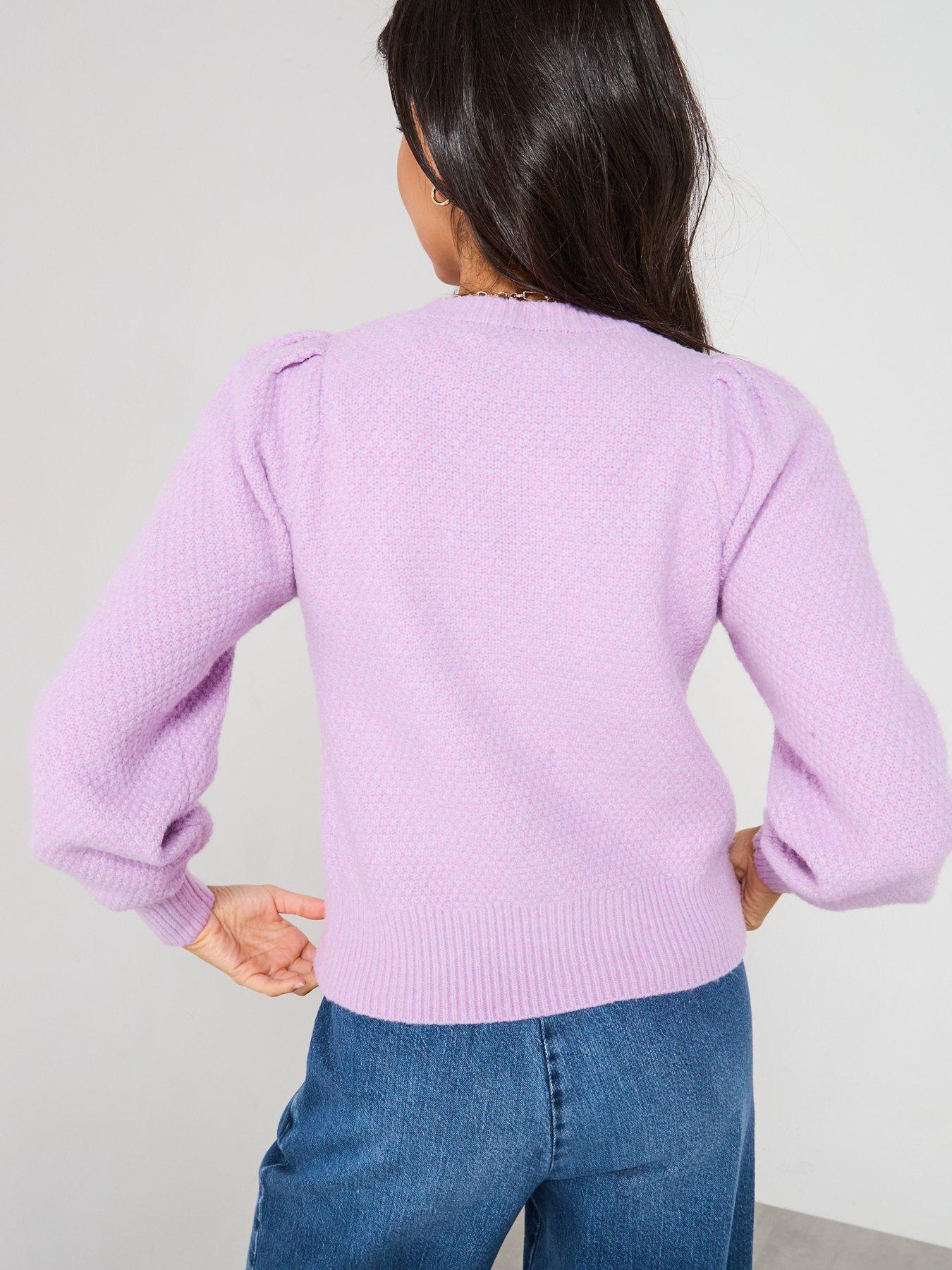 stillFront image of v-by-very-v-neck-stitch-detail-cardigan-light-purple