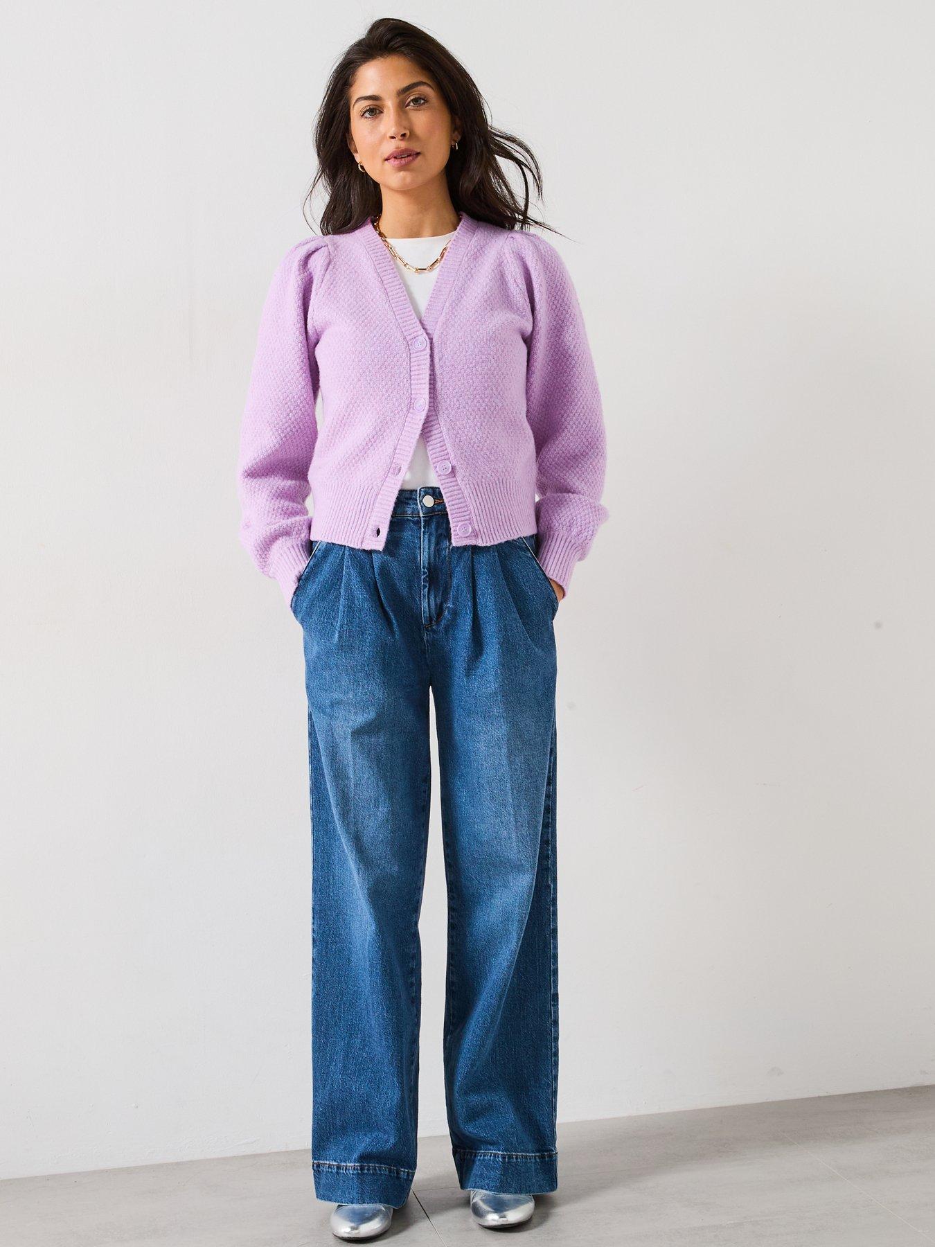  image of v-by-very-v-neck-stitch-detail-cardigan-light-purple