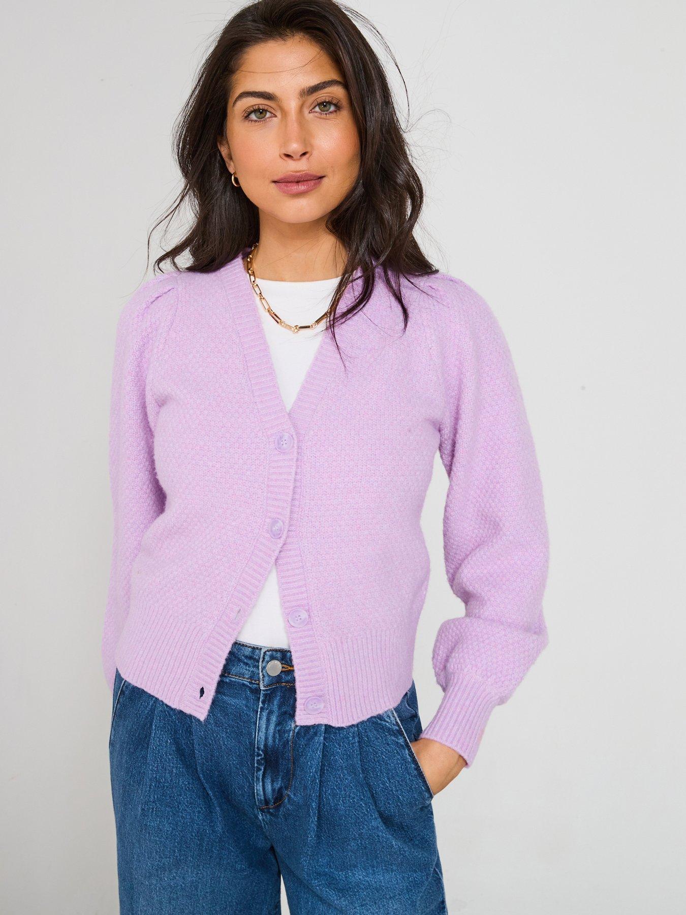  image of v-by-very-v-neck-stitch-detail-cardigan-light-purple