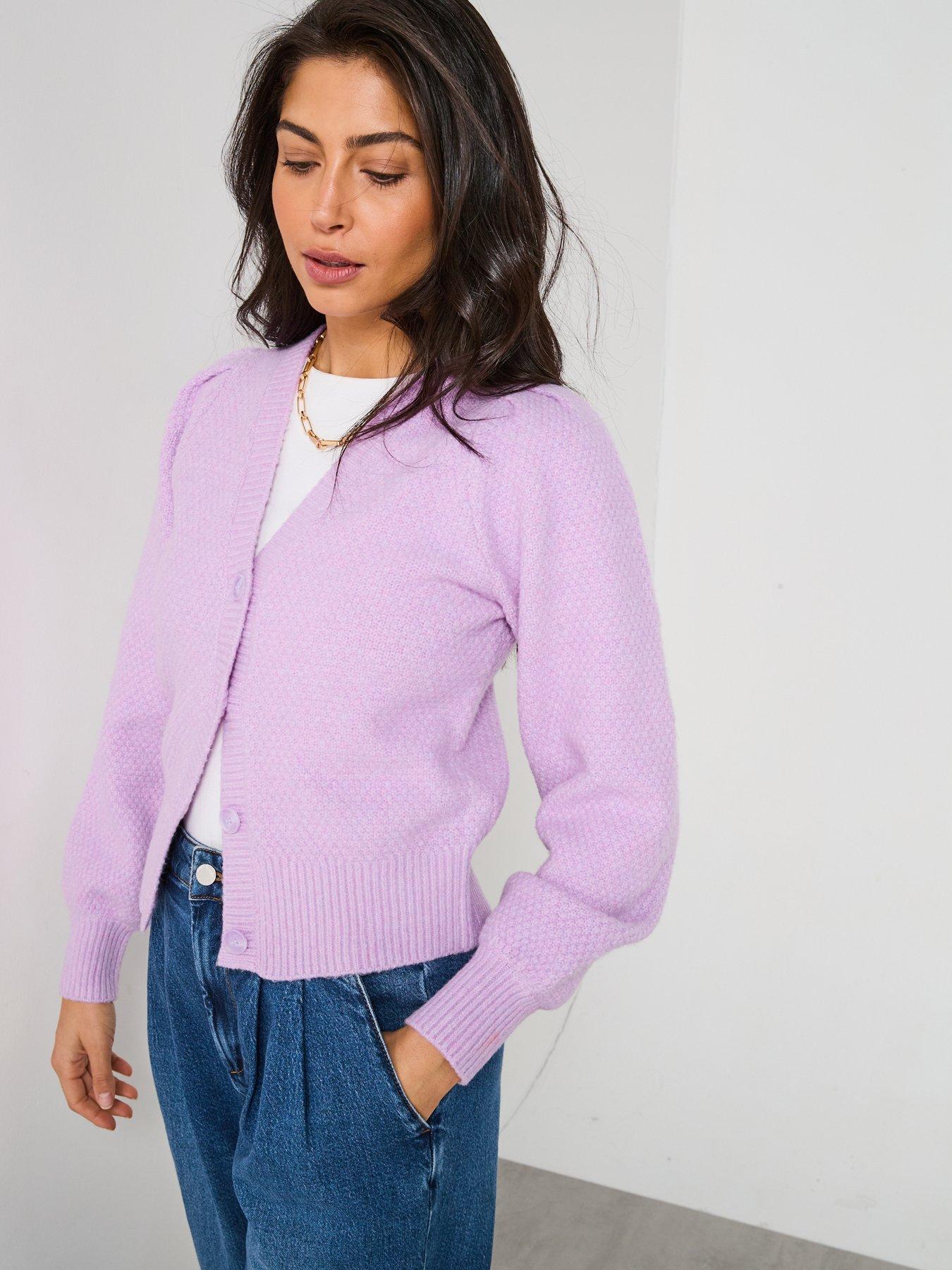  image of v-by-very-v-neck-stitch-detail-cardigan-light-purple