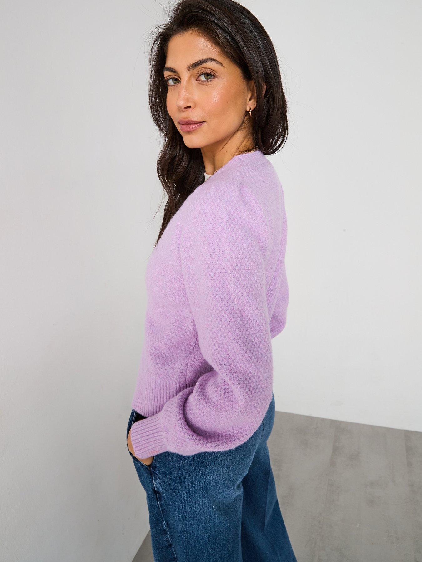  image of v-by-very-v-neck-stitch-detail-cardigan-light-purple