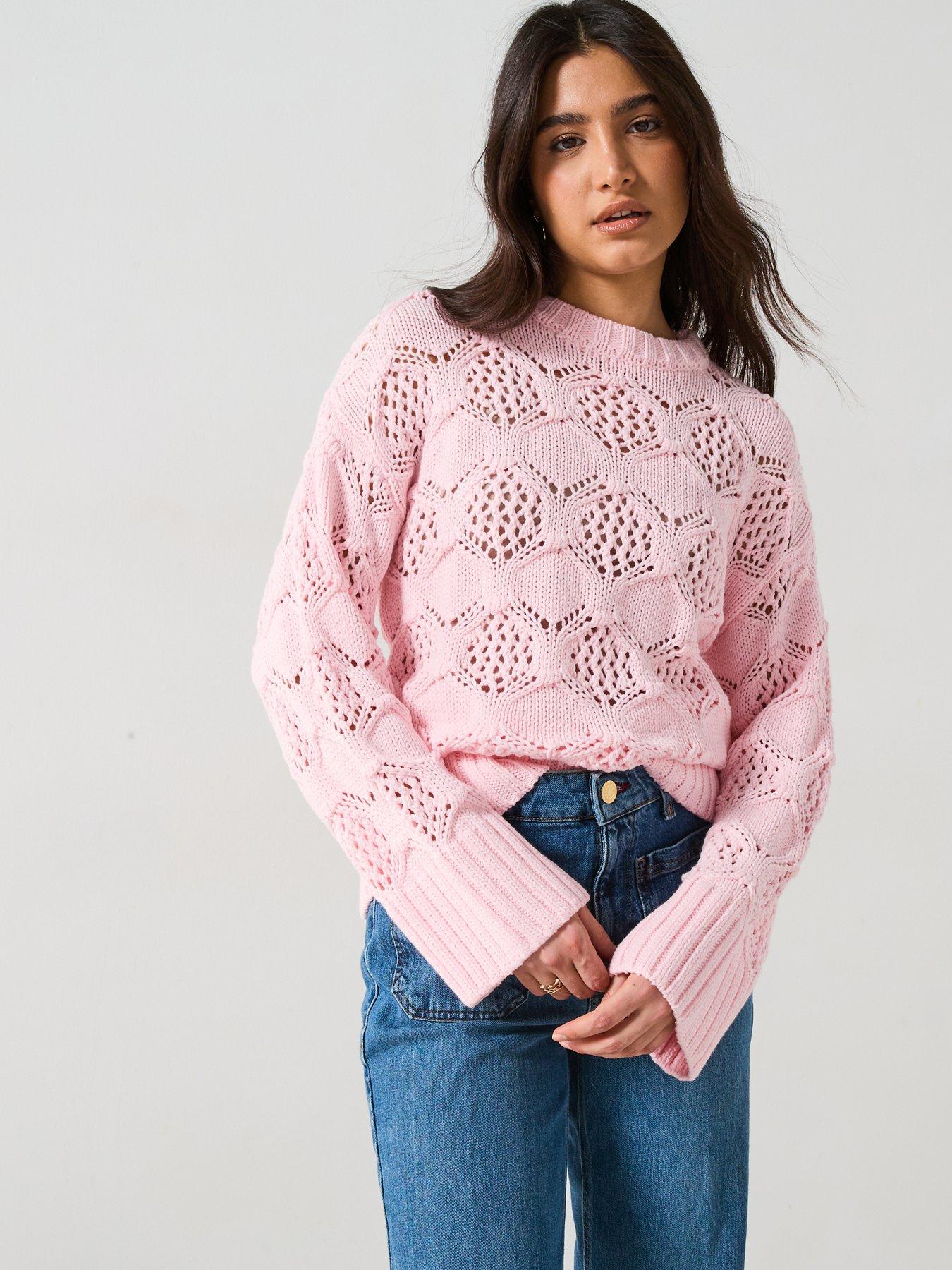 v-by-very-cotton-rich-open-stitch-crew-neck-jumper-pink