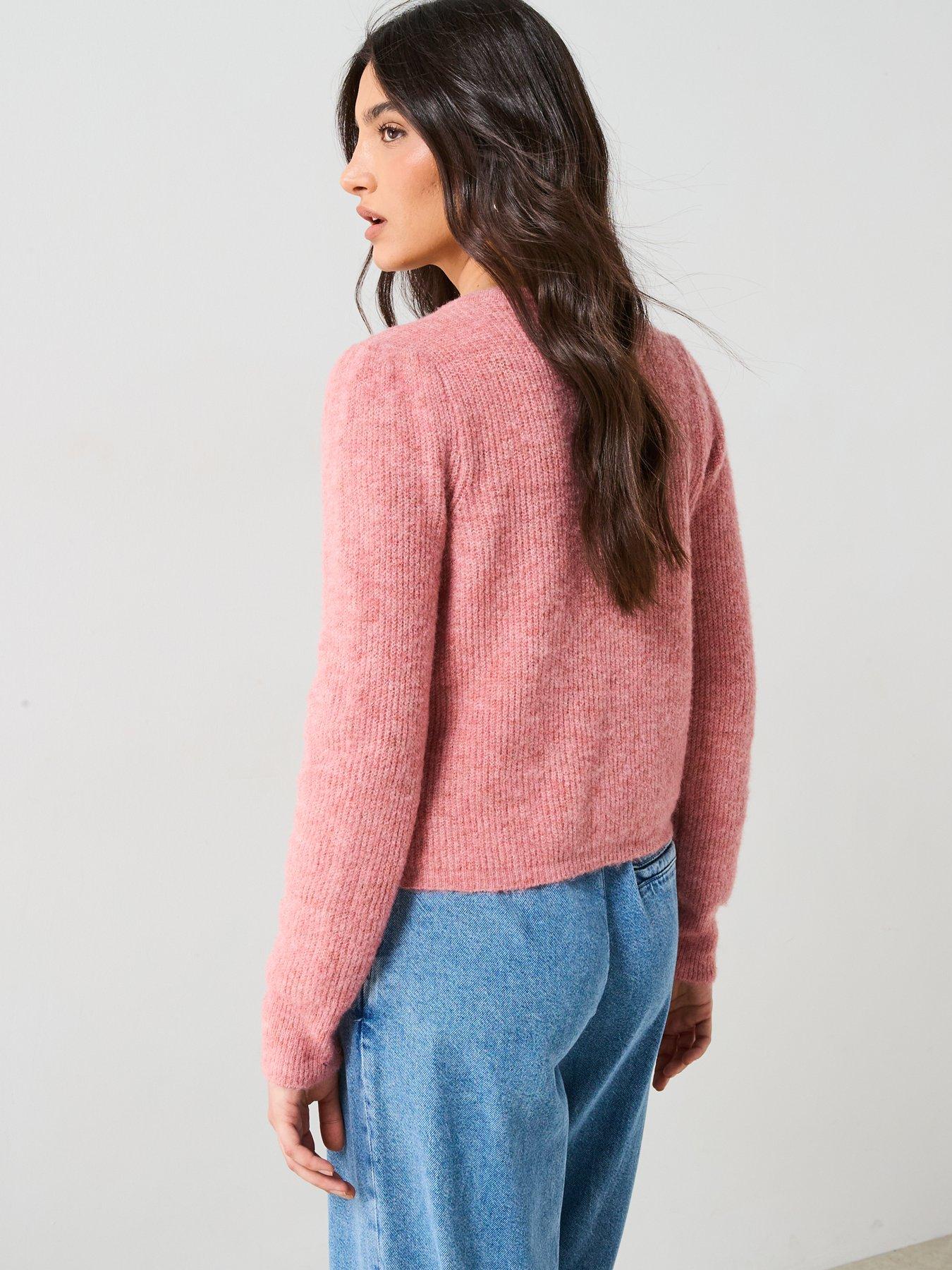  image of v-by-very-flower-applique-crew-neck-cardigan-with-wool-pink