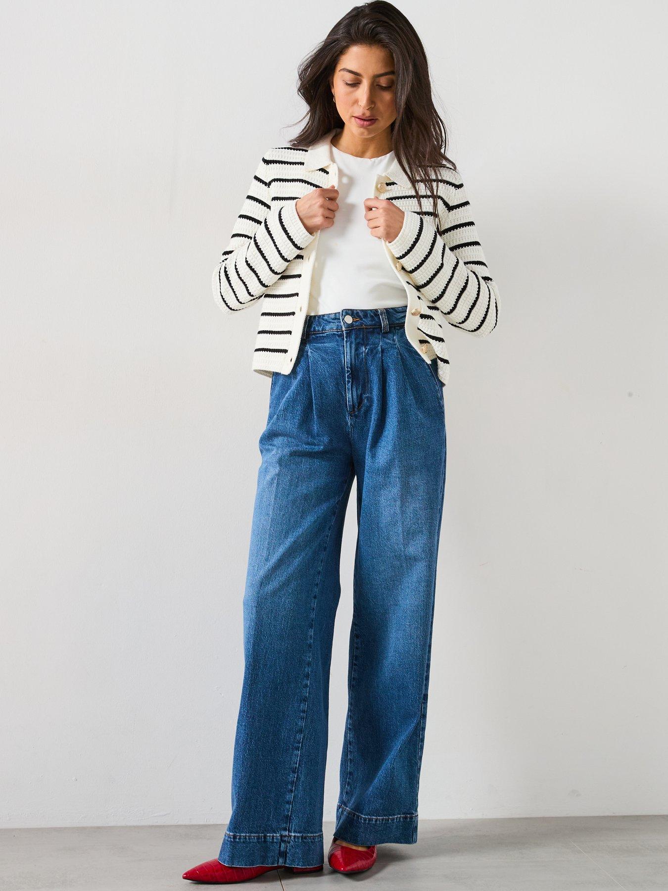  image of v-by-very-cotton-rich-textured-collared-striped-cardigan-mono