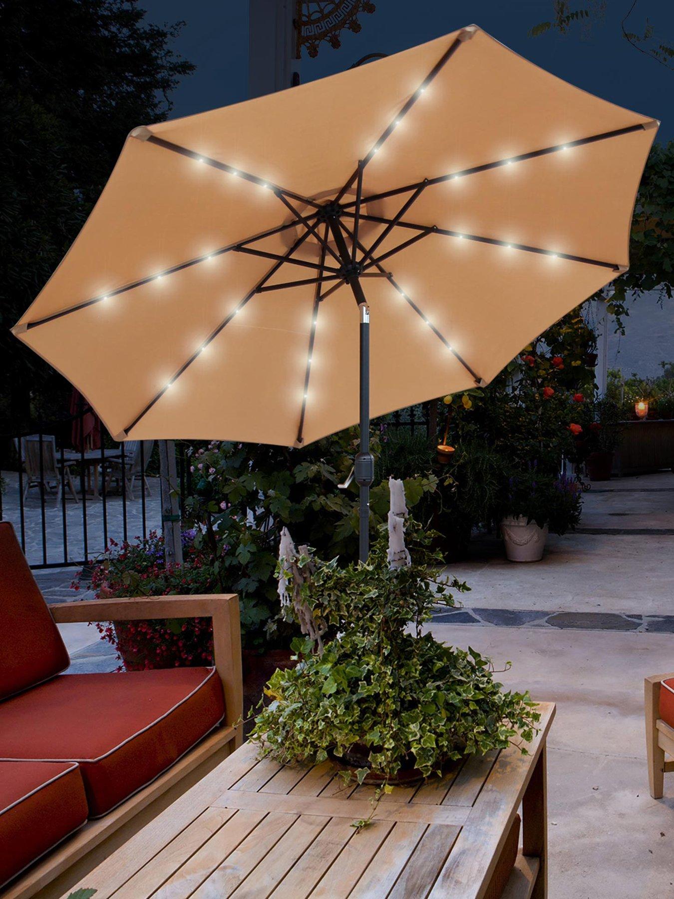 Glamhaus Solar LED Tilting Cream Garden Parasol Umbrella 2.7M littlewoods