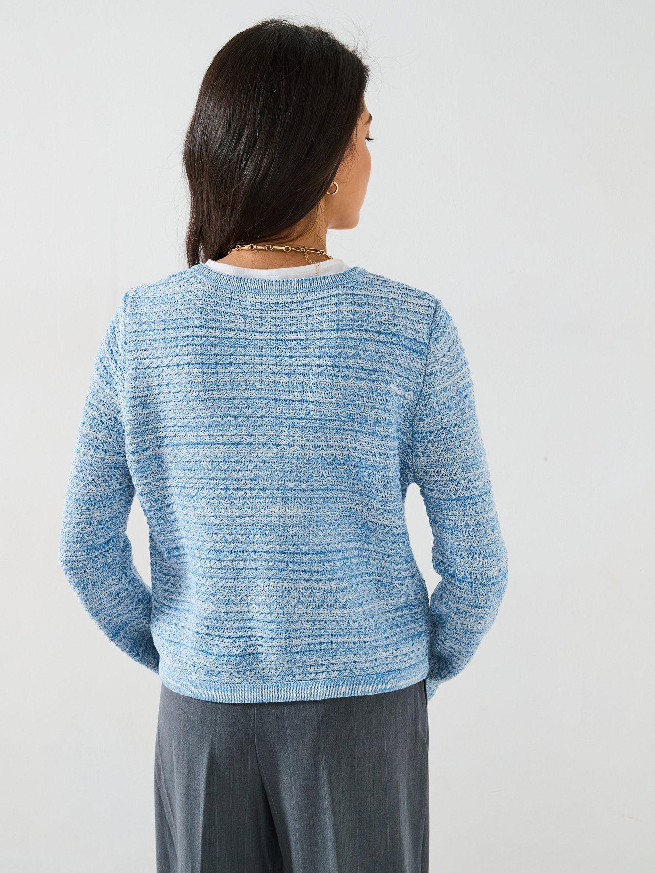  image of v-by-very-knitted-round-neck-short-jacket-blue