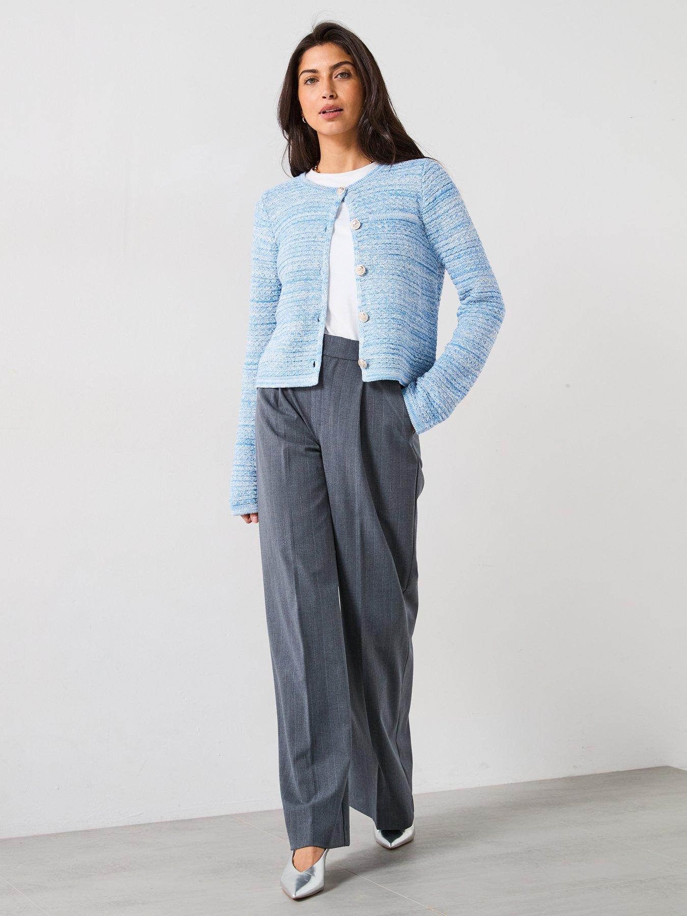  image of v-by-very-knitted-round-neck-short-jacket-blue