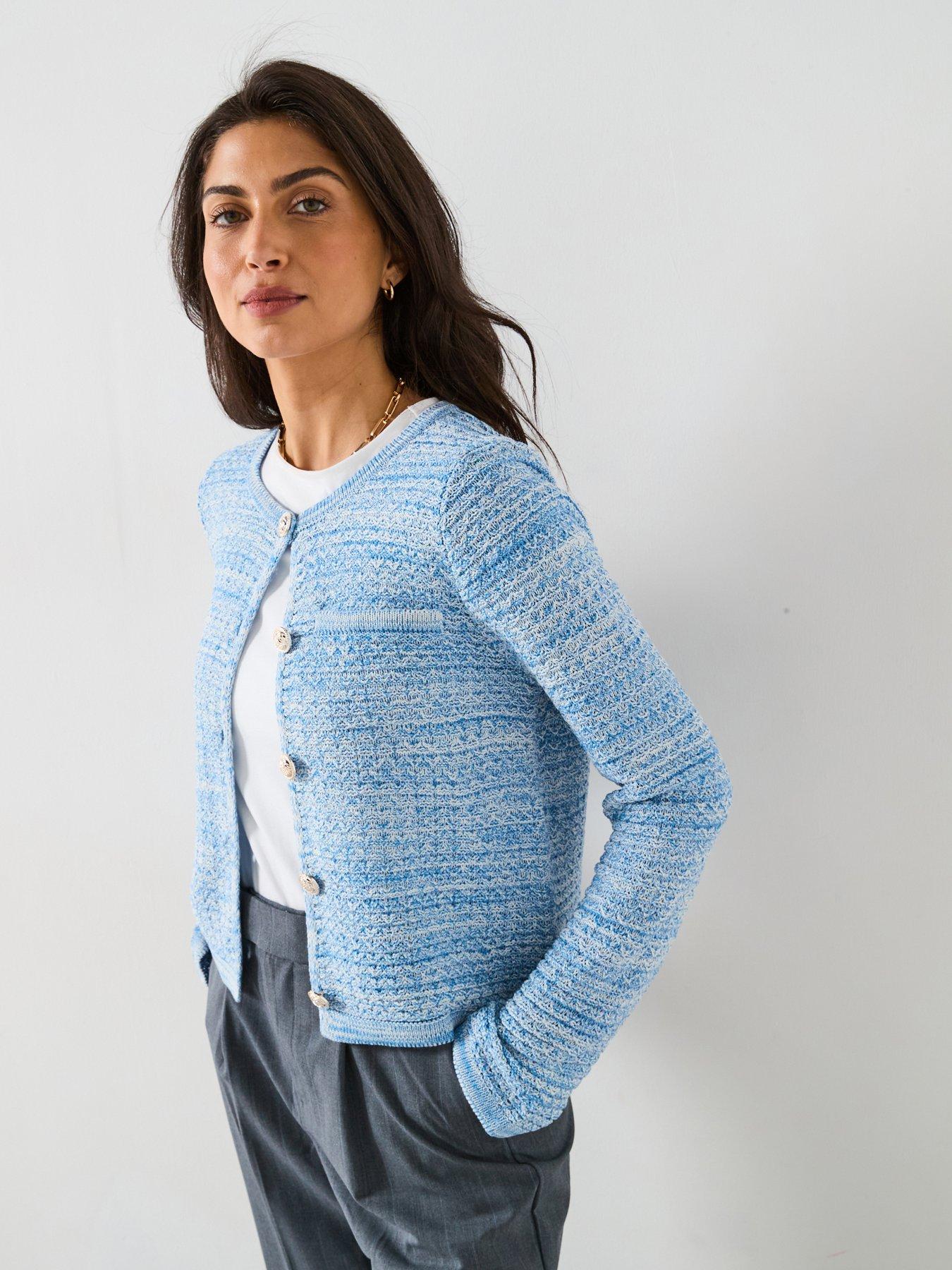  image of v-by-very-knitted-round-neck-short-jacket-blue