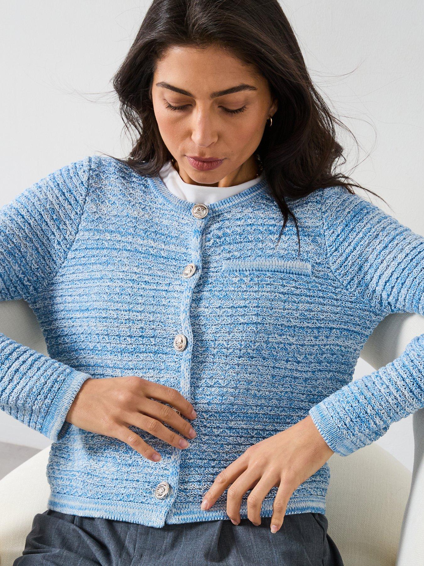  image of v-by-very-knitted-round-neck-short-jacket-blue