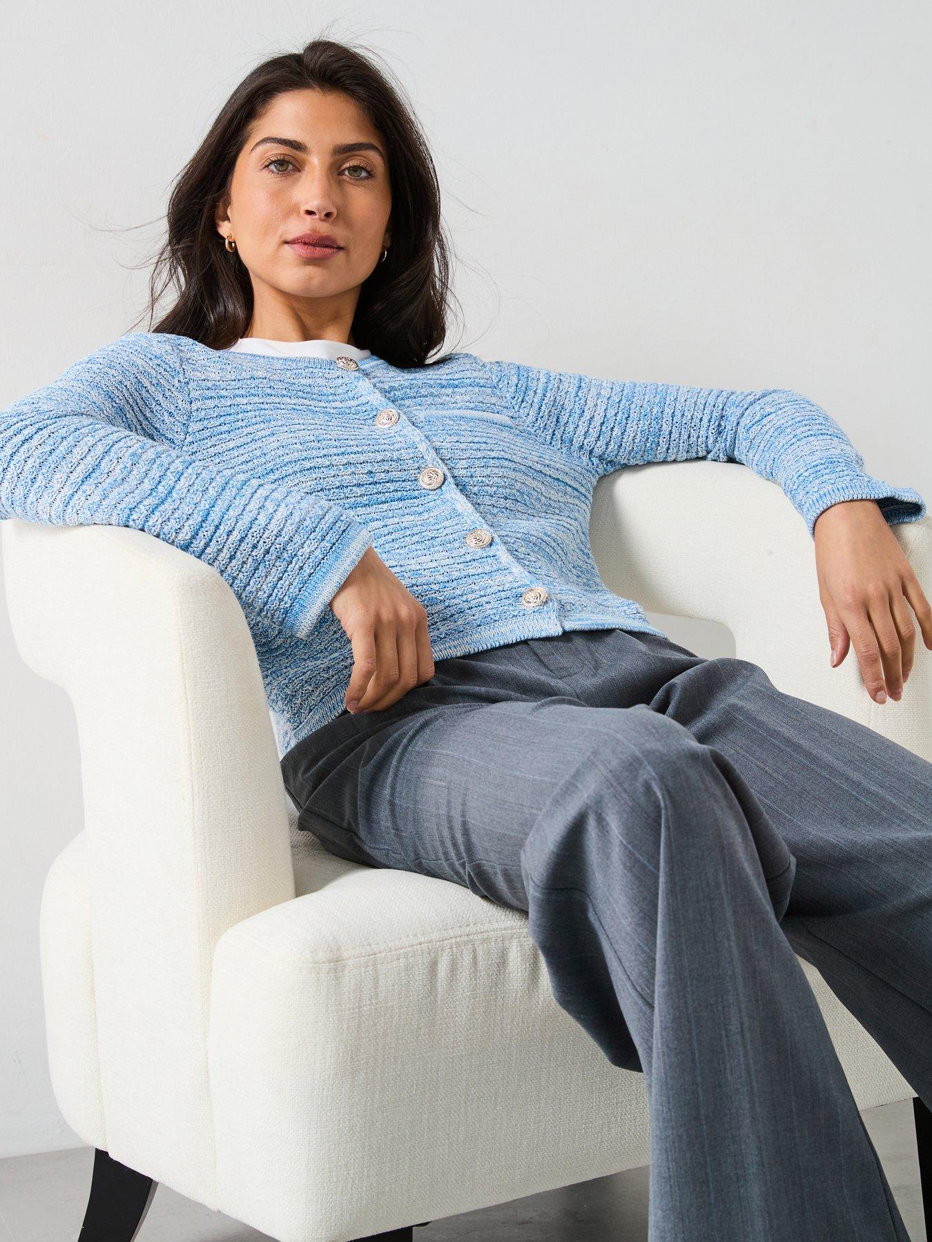 image of v-by-very-knitted-round-neck-short-jacket-blue