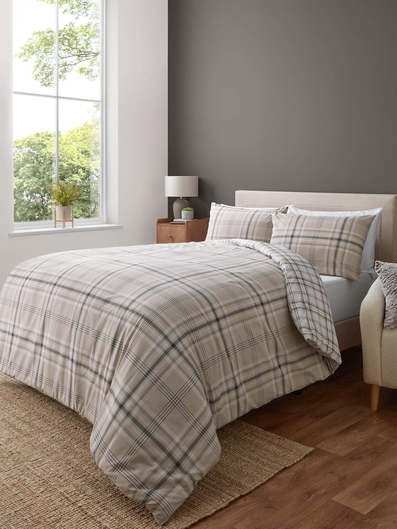 Image 1 of 5 of Catherine Lansfield Kelso Check Natural Reversible Duvet Cover Set