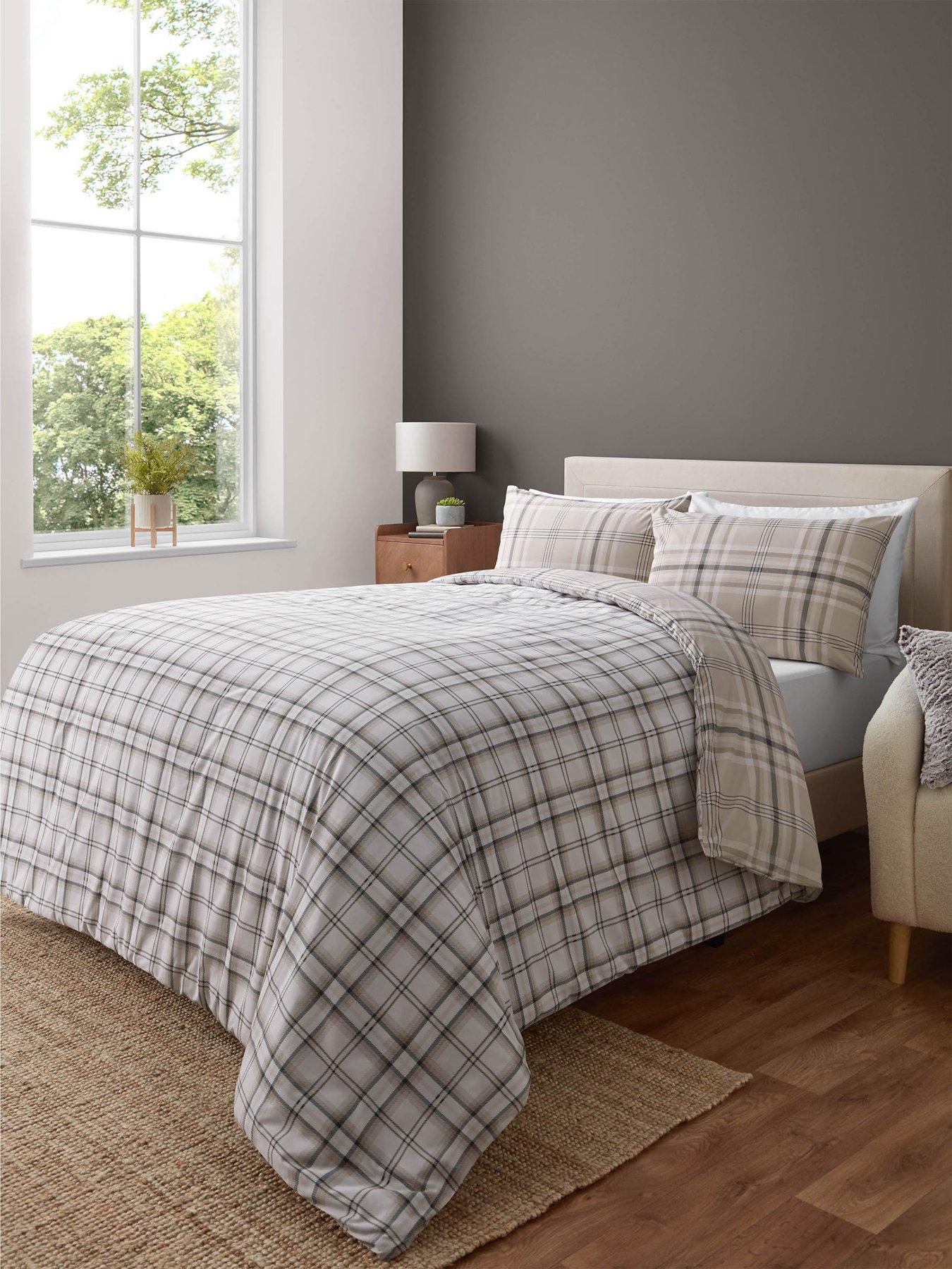 Image 3 of 5 of Catherine Lansfield Kelso Check Natural Reversible Duvet Cover Set