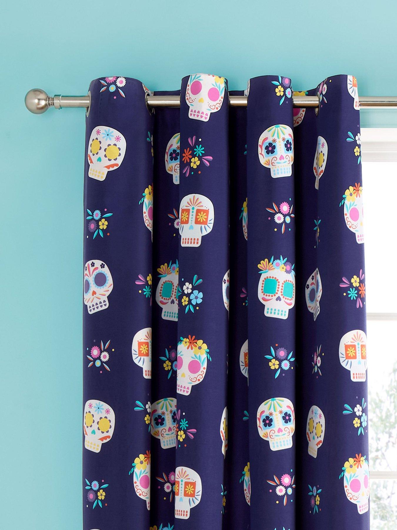  image of catherine-lansfield-sugar-skull-curtains--66-x-72-inch