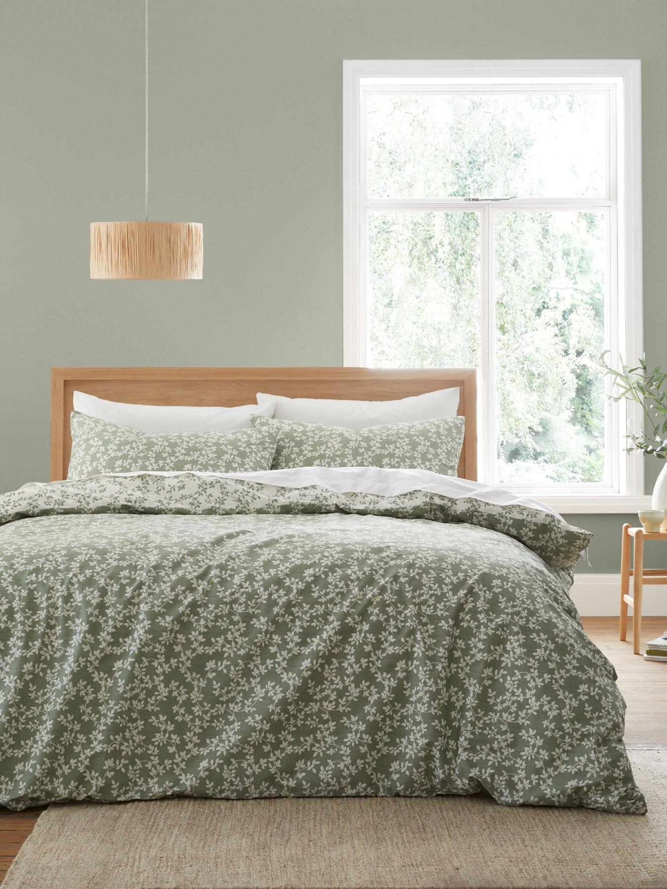 Image 1 of 5 of Bianca Shadow Leaves Green 100% Cotton Duvet Set